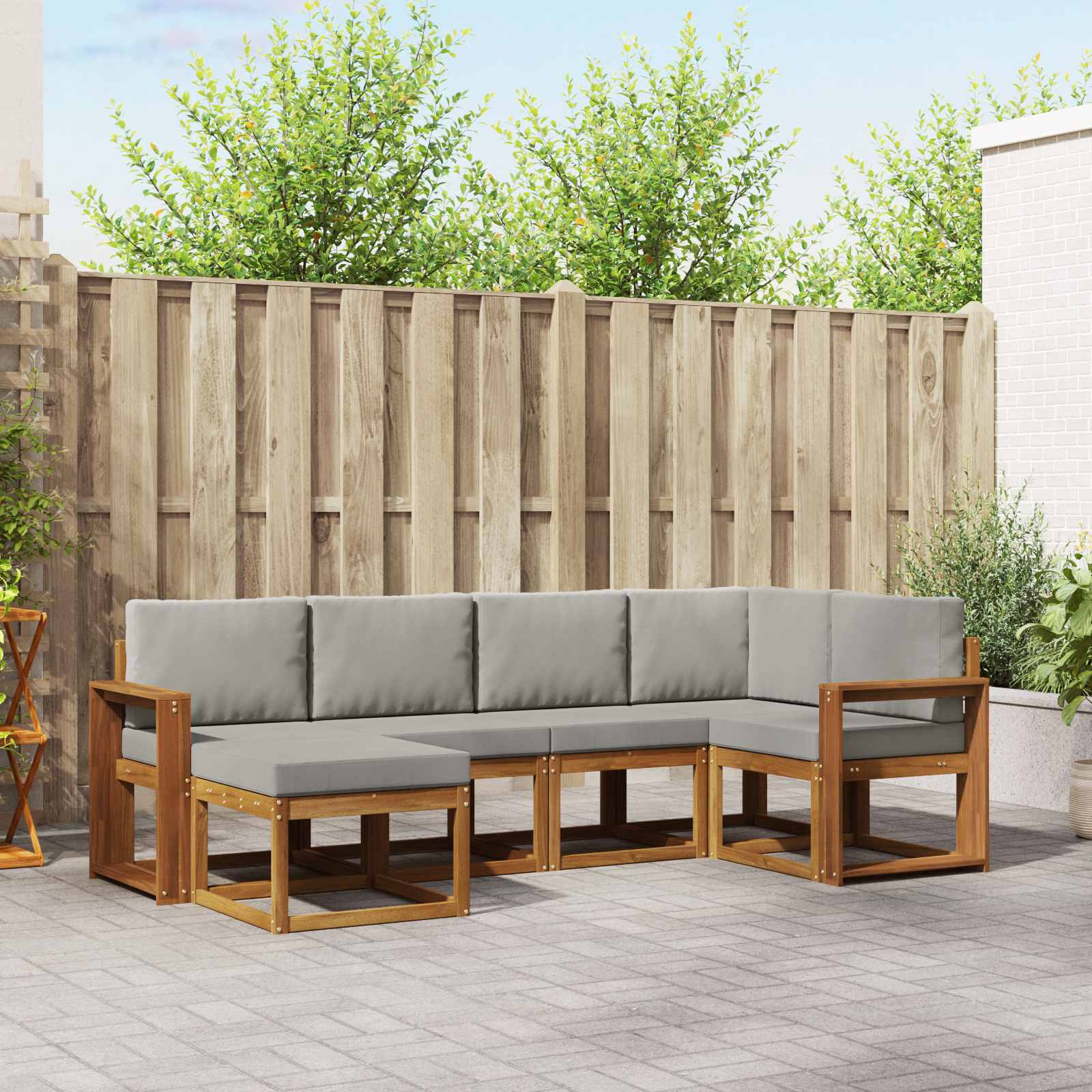 Outdoor-Sofagarnitur mit Kissen 6 pcs Natürlich und Hellgrau