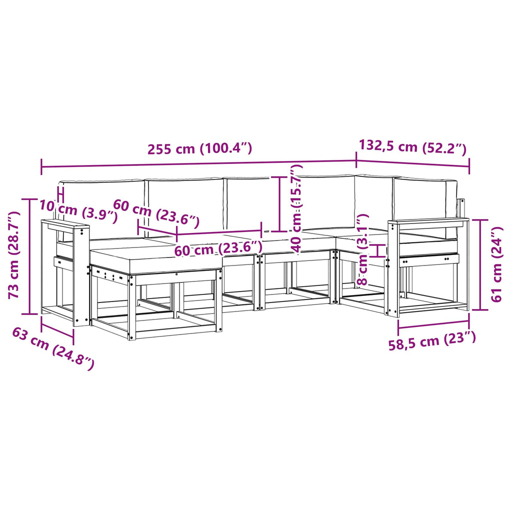 Outdoor-Sofagarnitur mit Kissen 6 pcs Natürlich und Hellgrau