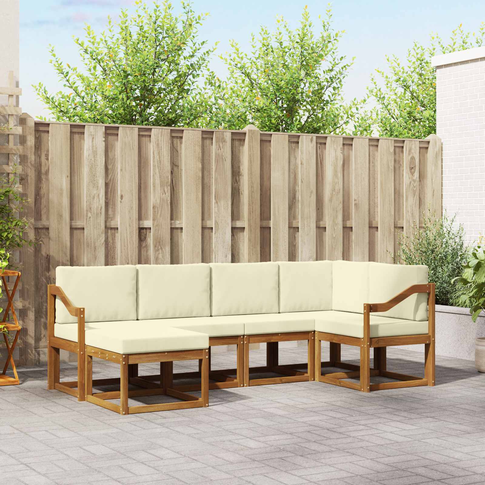 Outdoor-Sofagarnitur mit Kissen 6 pcs Natur und Creme