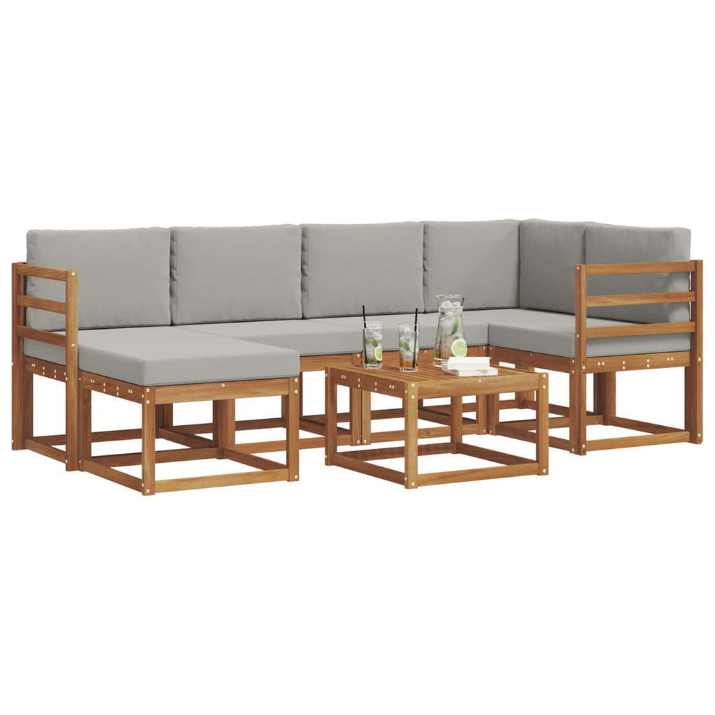 Outdoor-Sofagarnitur mit Kissen 7 pcs Natürlich und Hellgrau