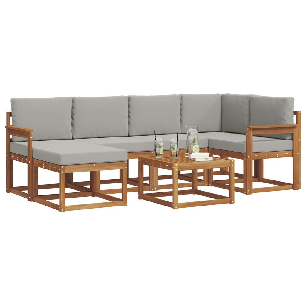 Outdoor-Sofagarnitur mit Kissen 7 pcs Natürlich und Hellgrau