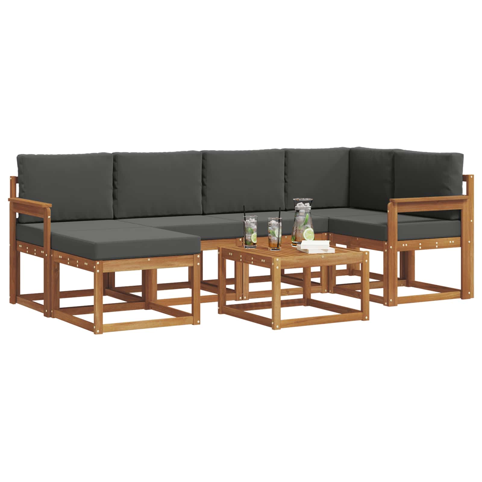 Outdoor-Sofagarnitur mit Kissen 7 pcs Natur und Anthrazit