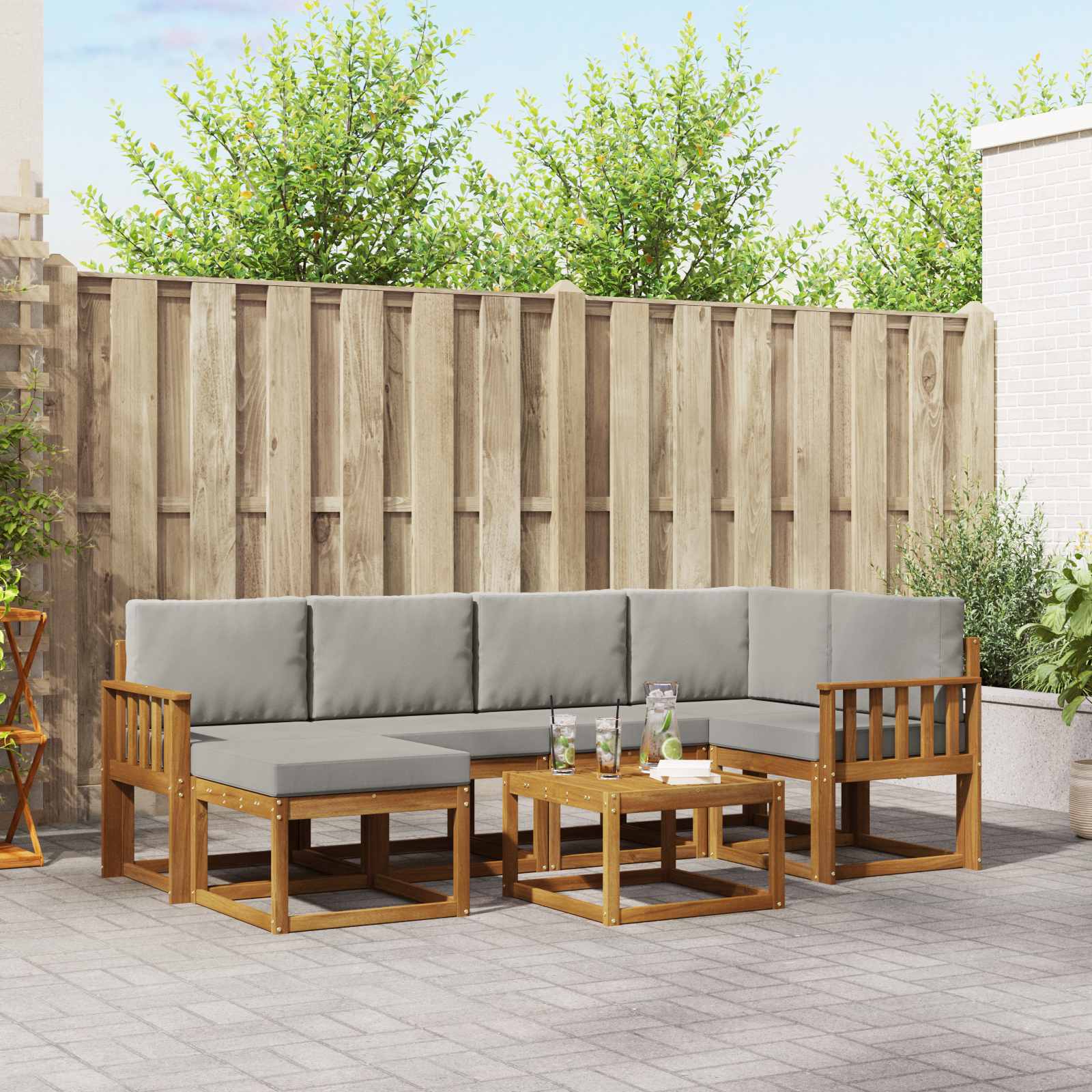 Outdoor-Sofagarnitur mit Kissen 7 pcs Natürlich und Hellgrau