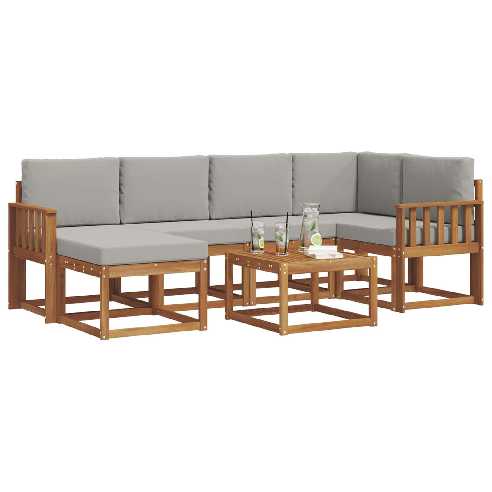 Outdoor-Sofagarnitur mit Kissen 7 pcs Natürlich und Hellgrau