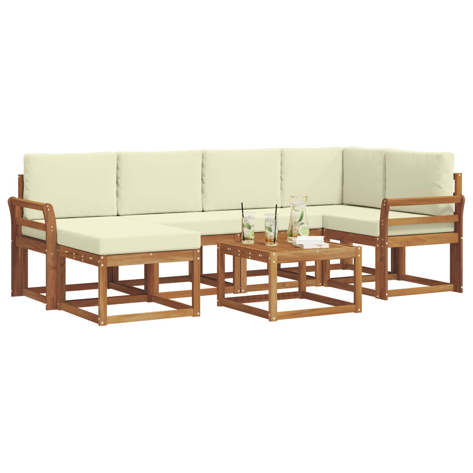 Outdoor-Sofagarnitur mit Kissen 7 pcs Natur und Creme