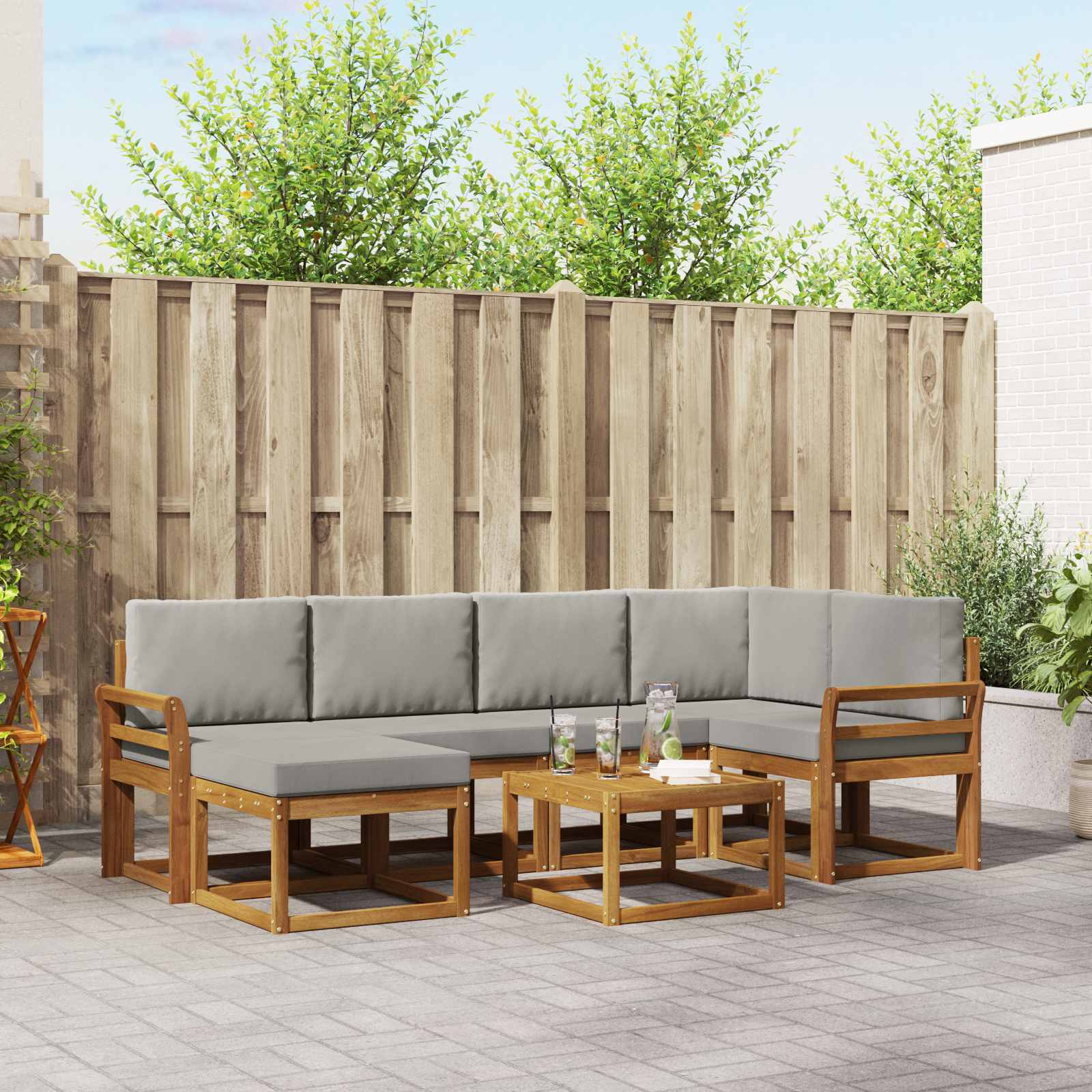 Outdoor-Sofagarnitur mit Kissen 7 pcs Natürlich und Hellgrau
