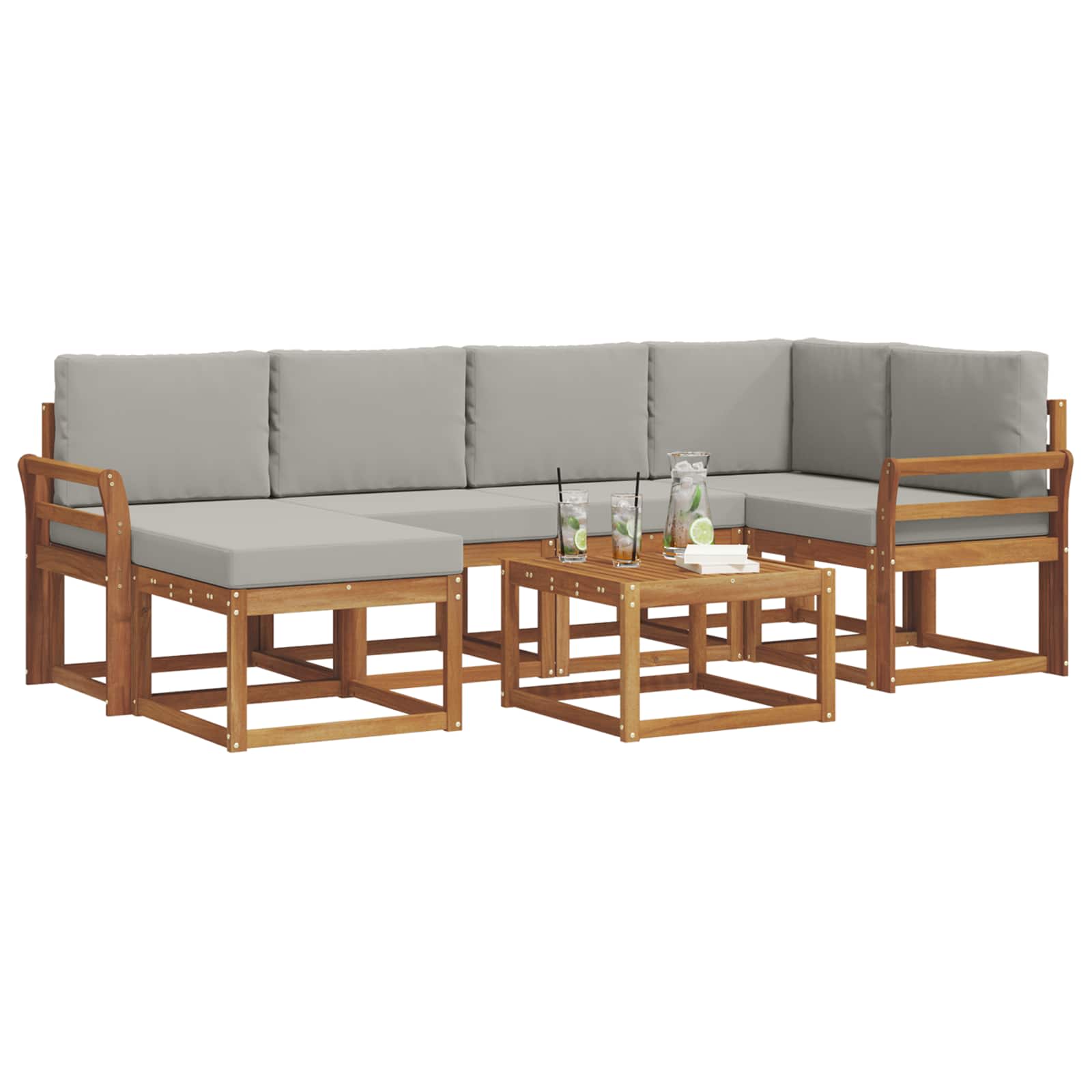 Outdoor-Sofagarnitur mit Kissen 7 pcs Natürlich und Hellgrau