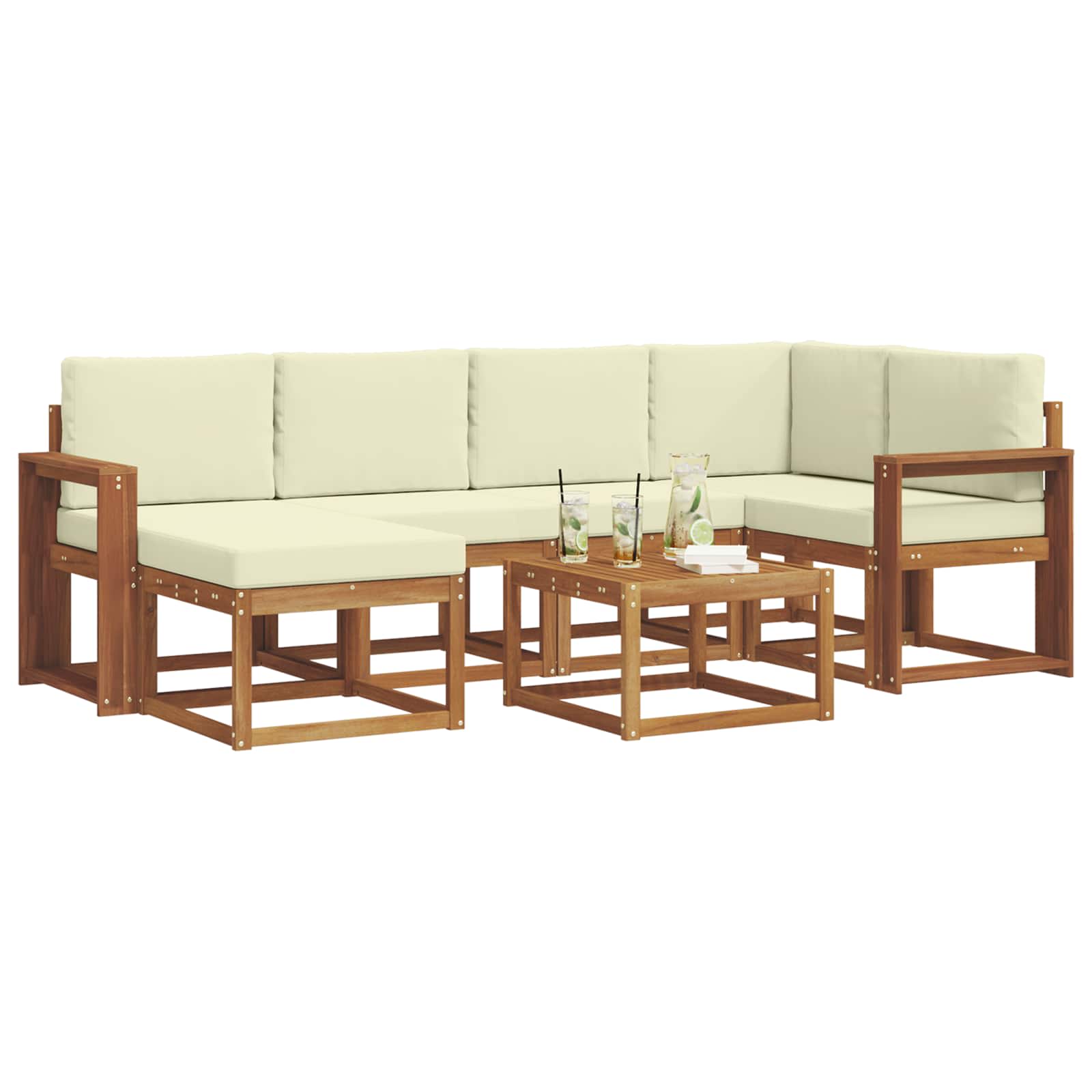 Outdoor-Sofagarnitur mit Kissen 7 pcs Natur und Creme