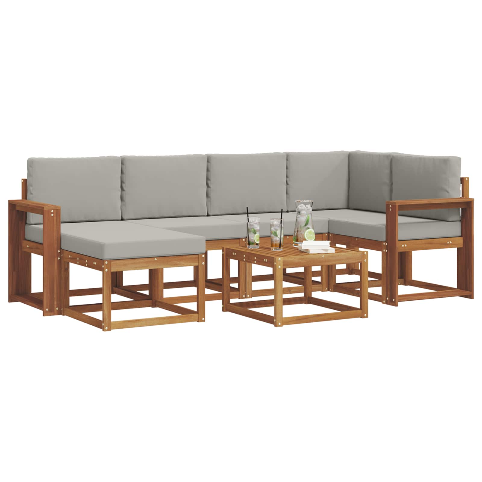 Outdoor-Sofagarnitur mit Kissen 7 pcs Natürlich und Hellgrau