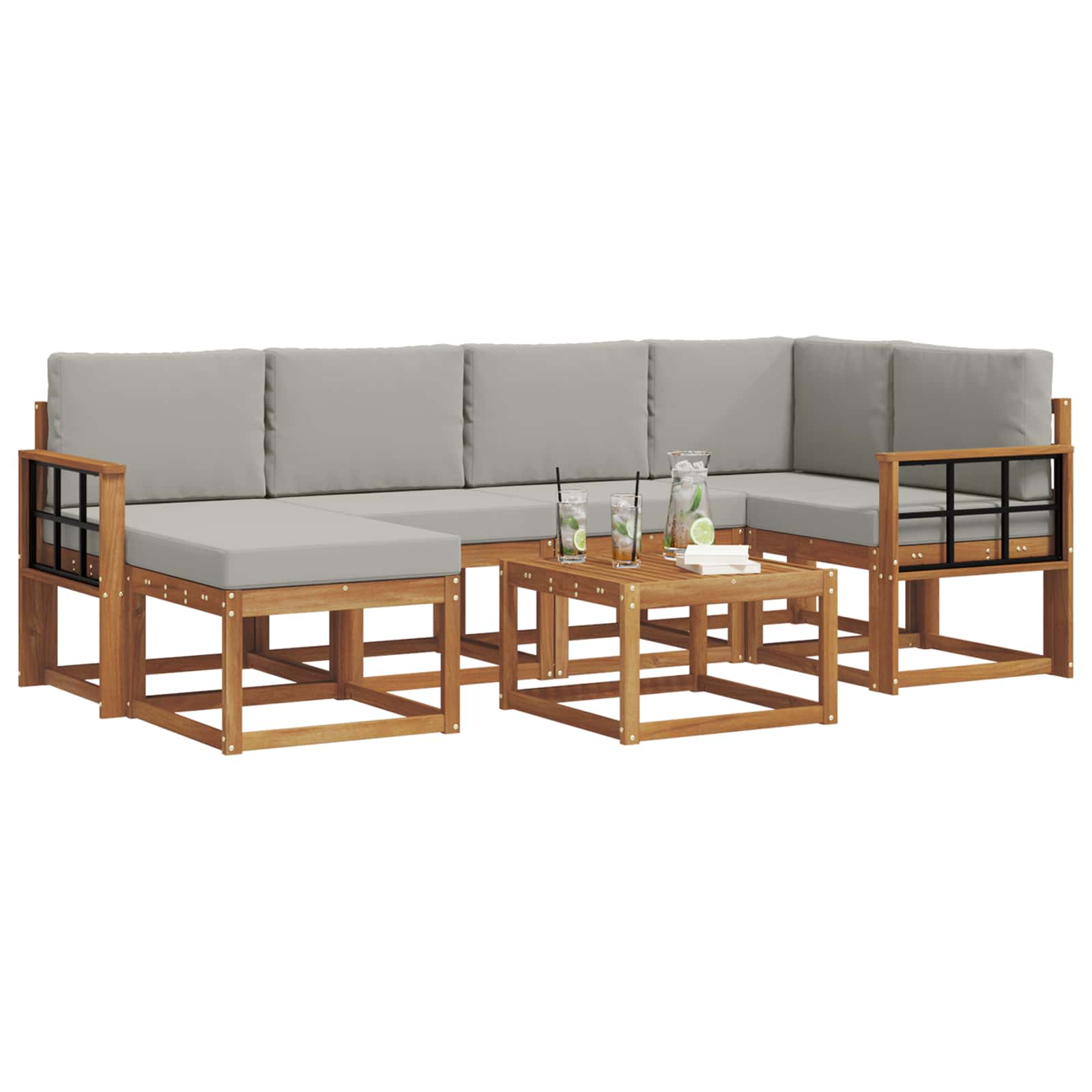 Outdoor-Sofagarnitur mit Kissen 7 pcs Natürlich und Hellgrau