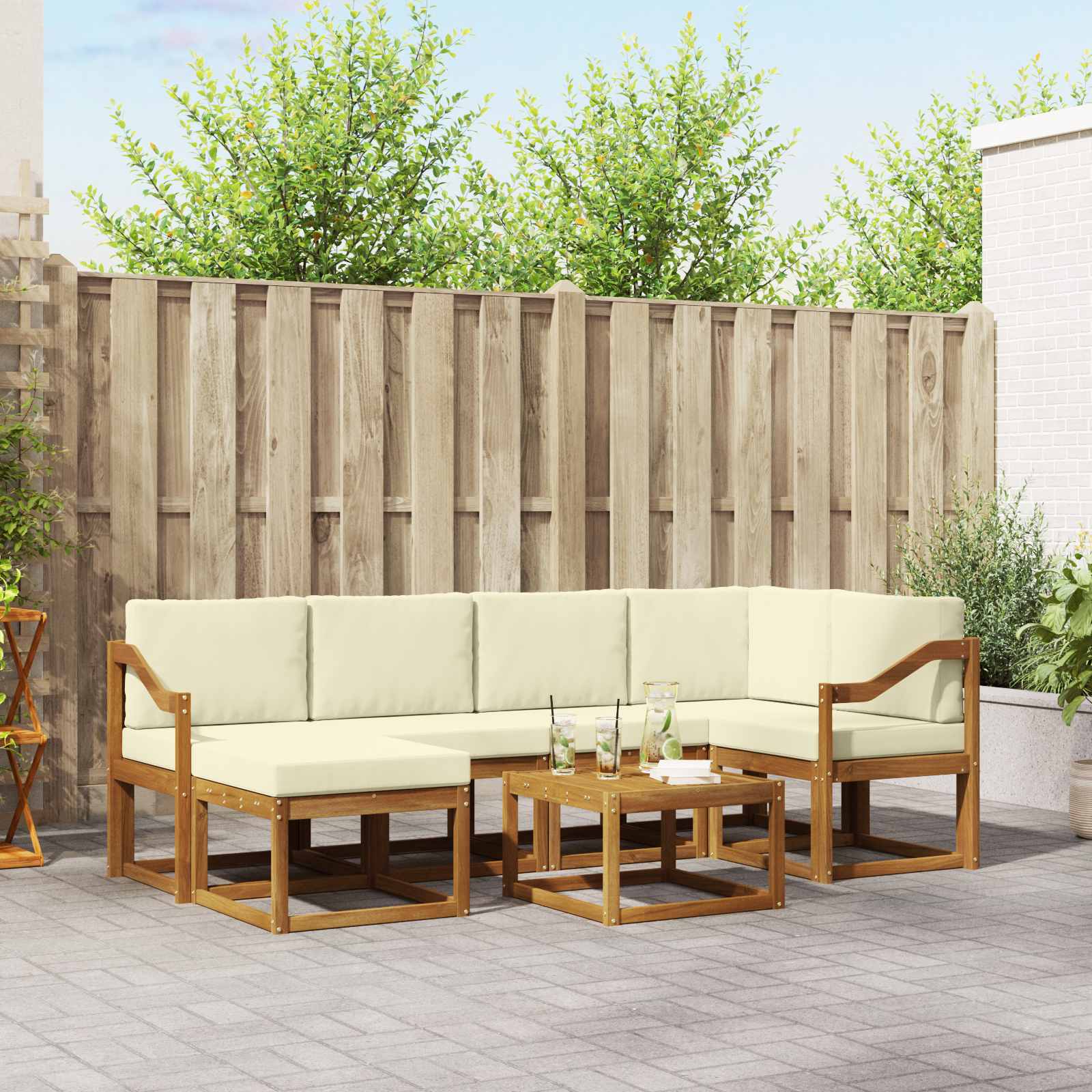 Outdoor-Sofagarnitur mit Kissen 7 pcs Natur und Creme