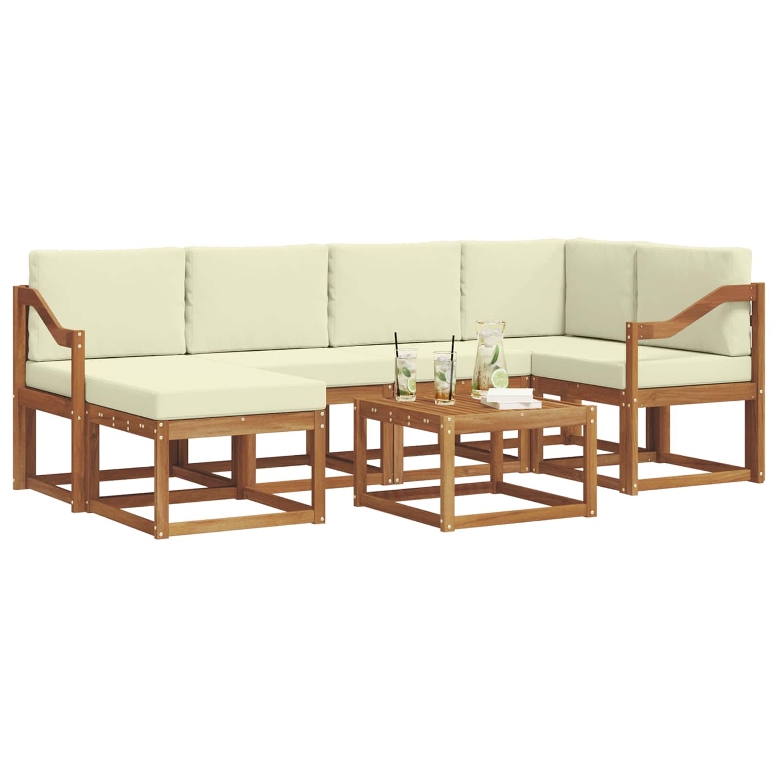 Outdoor-Sofagarnitur mit Kissen 7 pcs Natur und Creme