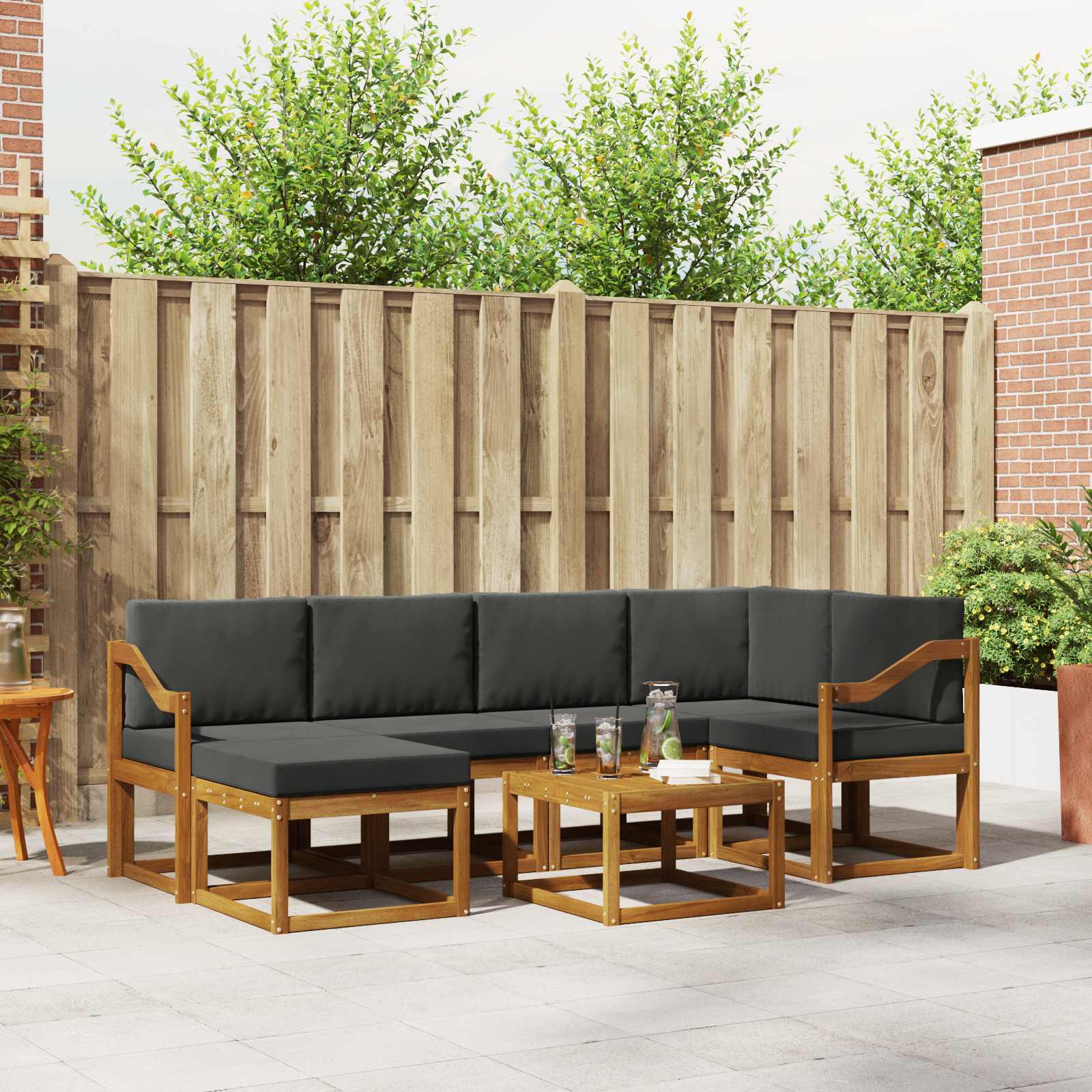 Outdoor-Sofagarnitur mit Kissen 7 pcs Natur und Anthrazit