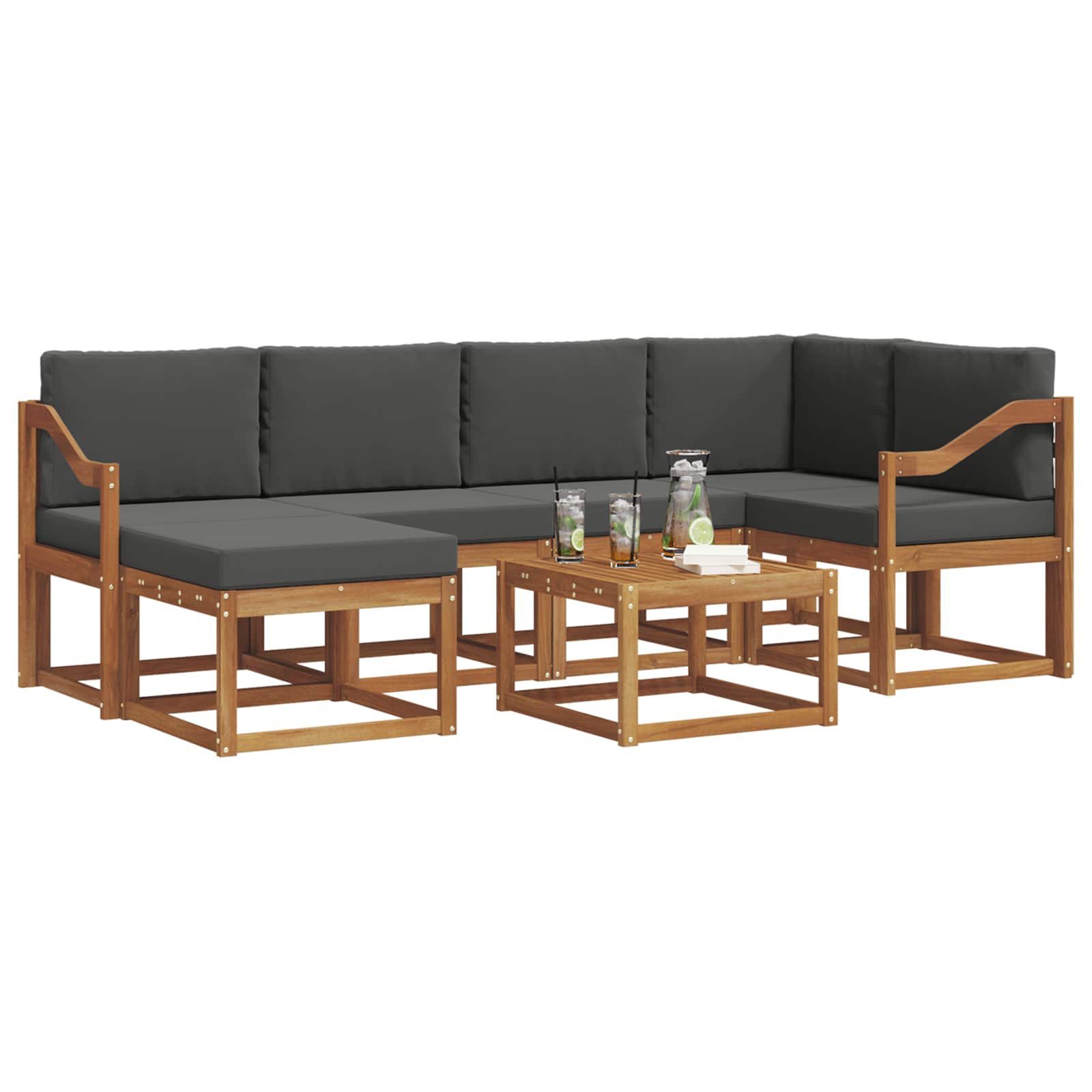 Outdoor-Sofagarnitur mit Kissen 7 pcs Natur und Anthrazit