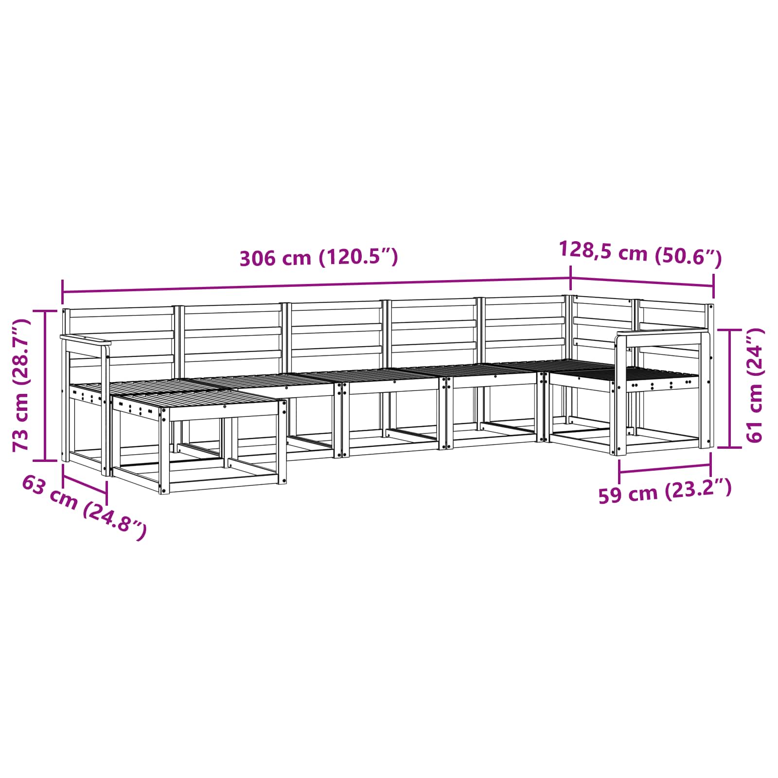 Outdoor-Sofagarnitur 7 pcs Natur Massivholz Akazie