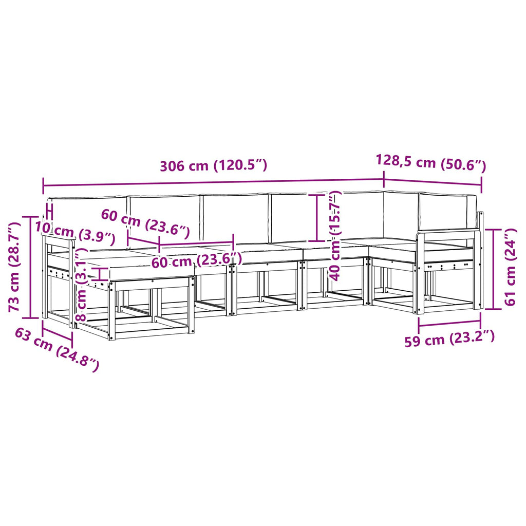 Outdoor-Sofagarnitur mit Kissen 7 pcs Natur und Anthrazit
