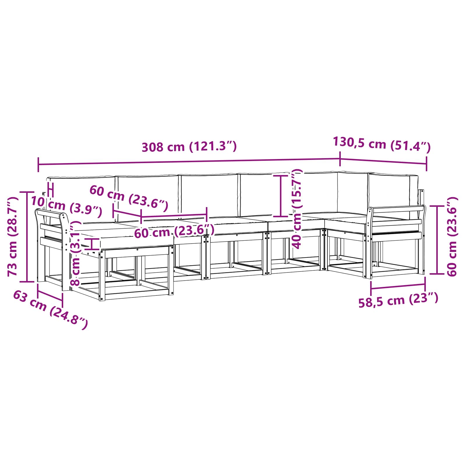 Outdoor-Sofagarnitur mit Kissen 7 pcs Natürlich und Hellgrau