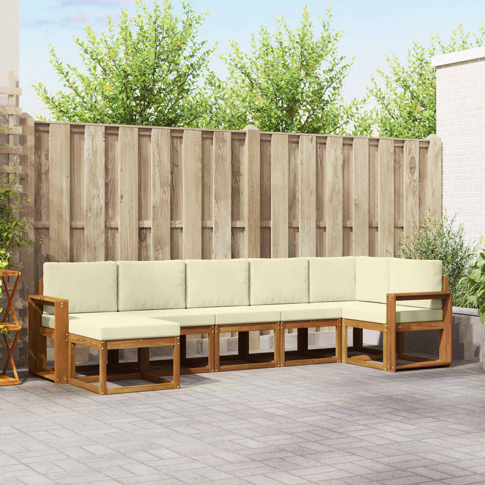 Outdoor-Sofagarnitur mit Kissen 7 pcs Natur und Creme