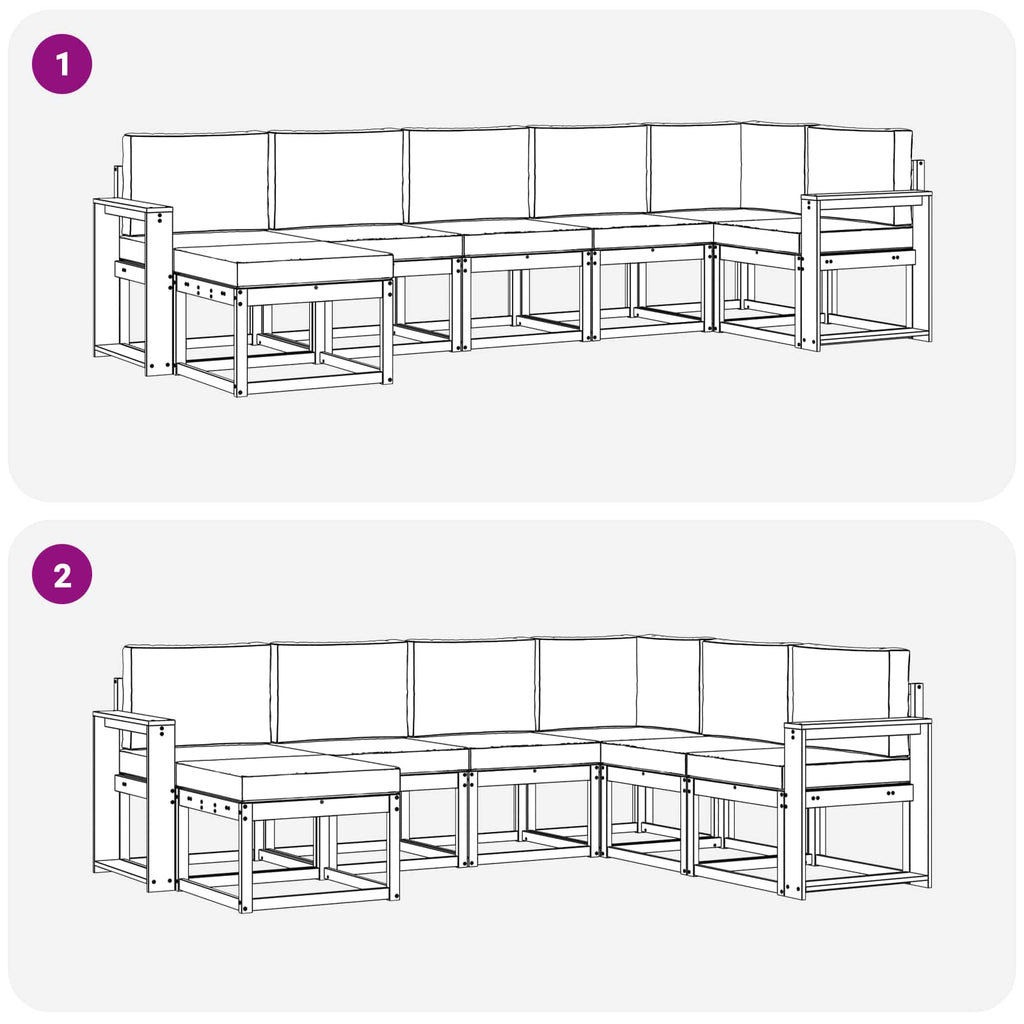 Outdoor-Sofagarnitur mit Kissen 7 pcs Natürlich und Hellgrau