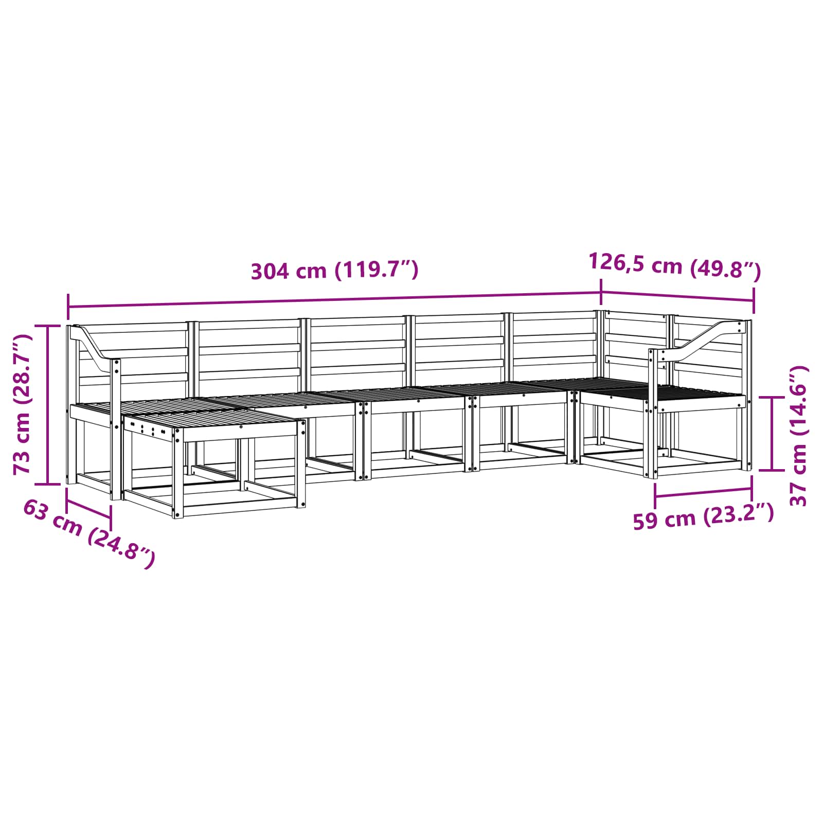 Outdoor-Sofagarnitur 7 pcs Natur Massivholz Akazie