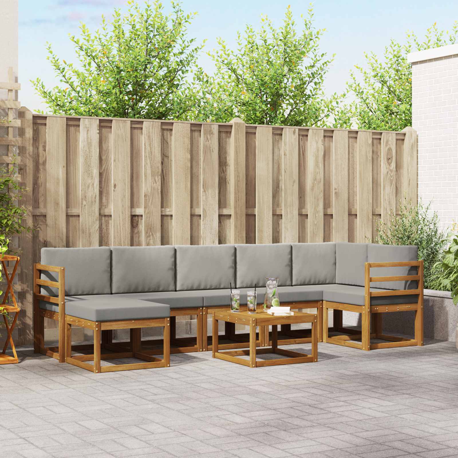 Outdoor-Sofagarnitur mit Kissen 8 pcs Natürlich und Hellgrau