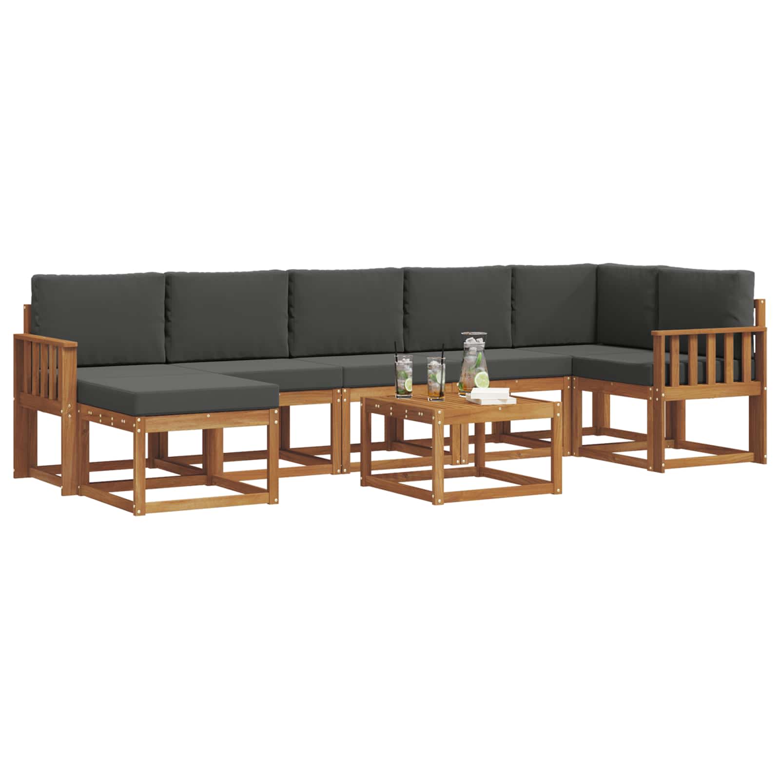 Outdoor-Sofagarnitur mit Kissen 8 pcs Natur und Anthrazit
