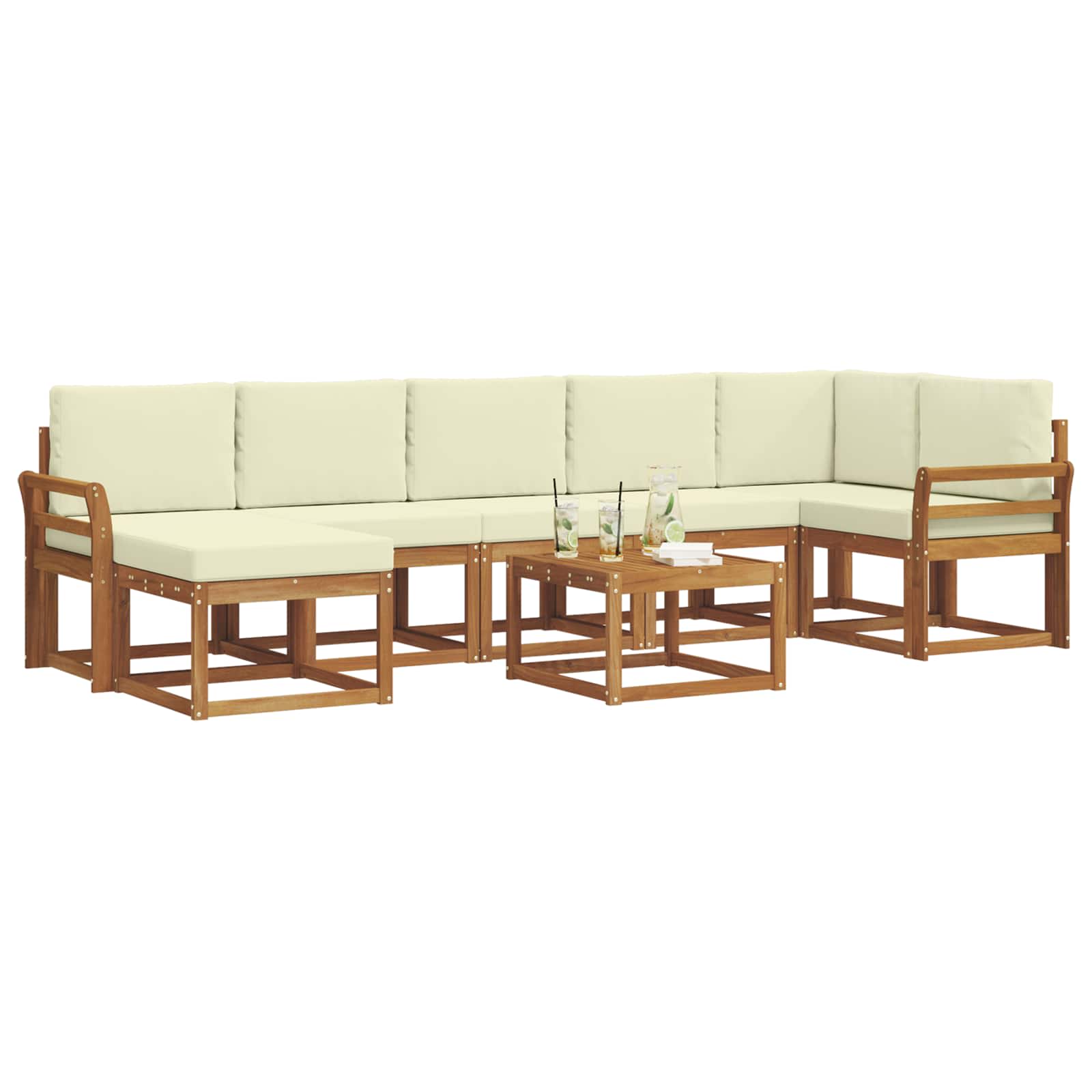 Outdoor-Sofagarnitur mit Kissen 8 pcs Natur und Creme