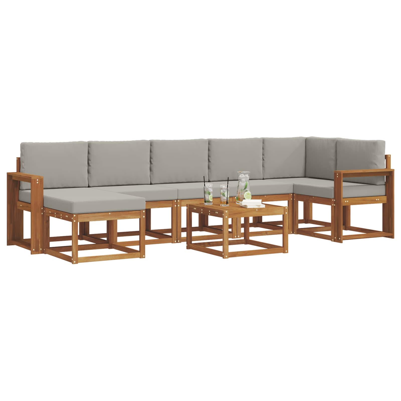 Outdoor-Sofagarnitur mit Kissen 8 pcs Natürlich und Hellgrau