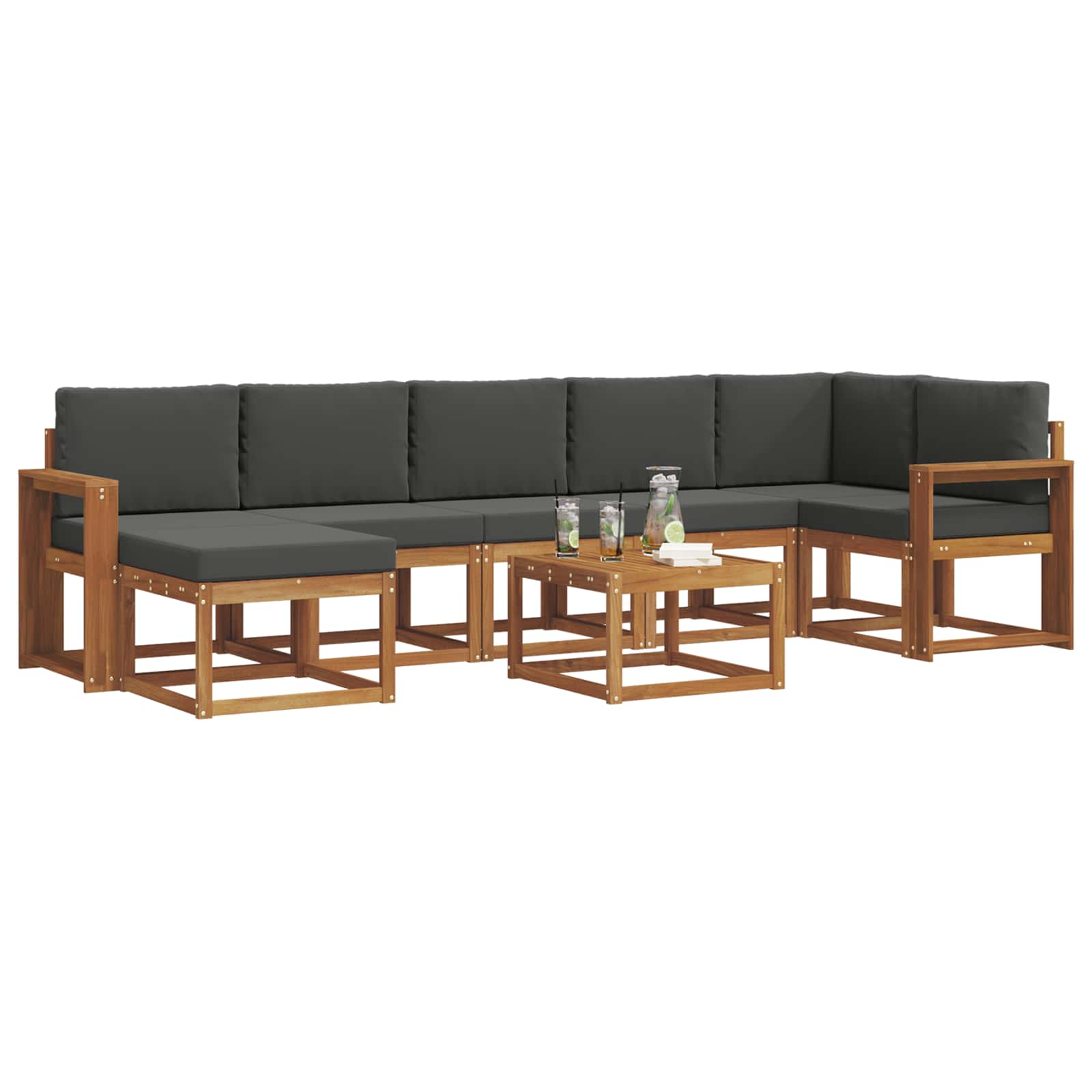Outdoor-Sofagarnitur mit Kissen 8 pcs Natur und Anthrazit