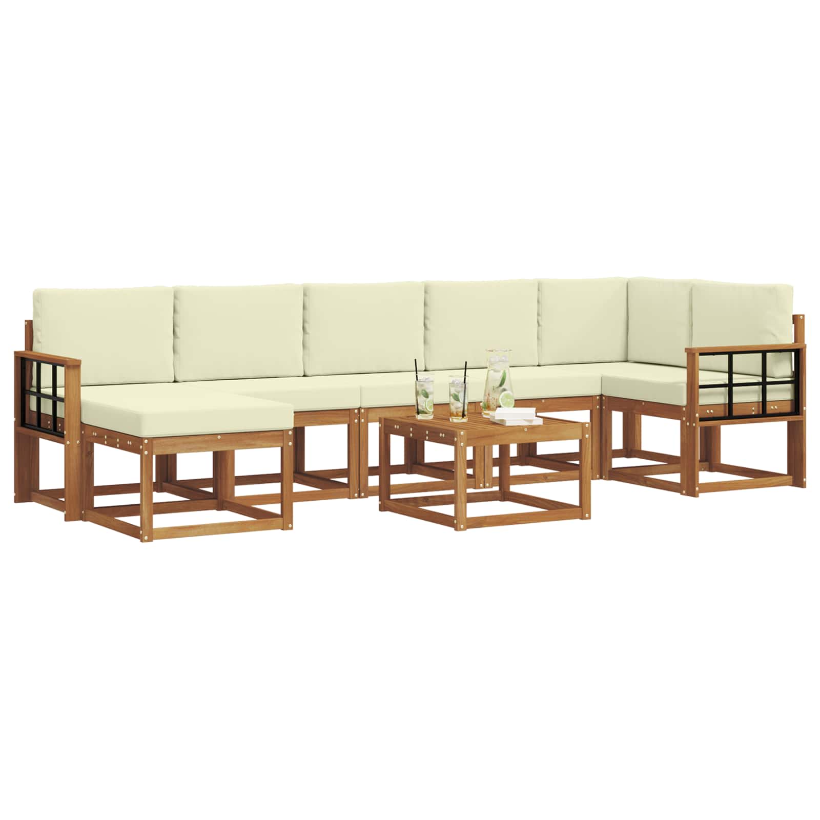 Outdoor-Sofagarnitur mit Kissen 8 pcs Natur und Creme