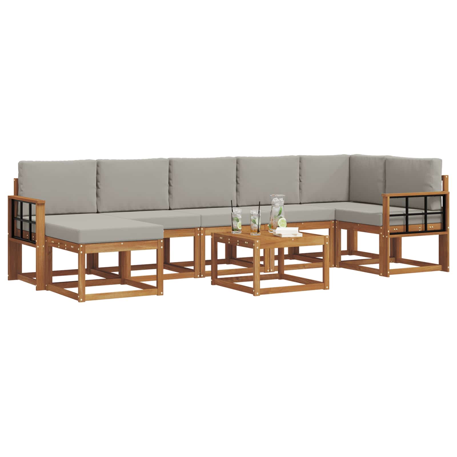 Outdoor-Sofagarnitur mit Kissen 8 pcs Natürlich und Hellgrau