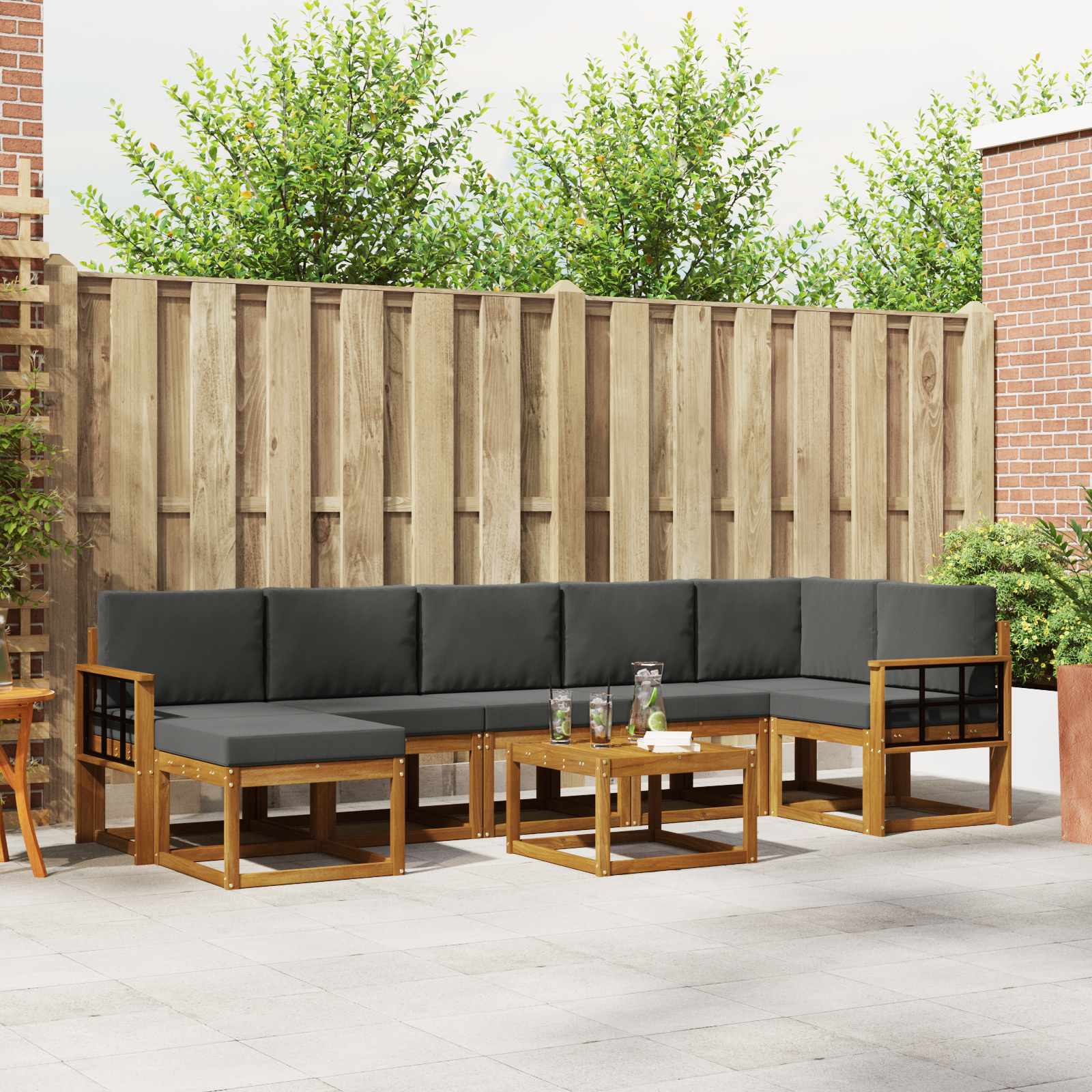 Outdoor-Sofagarnitur mit Kissen 8 pcs Natur und Anthrazit