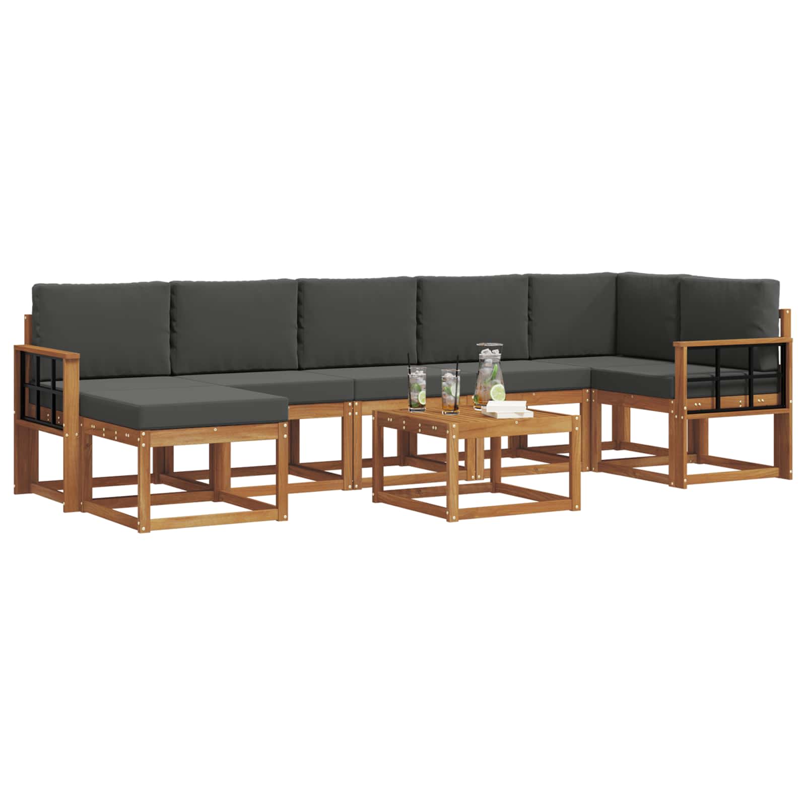 Outdoor-Sofagarnitur mit Kissen 8 pcs Natur und Anthrazit