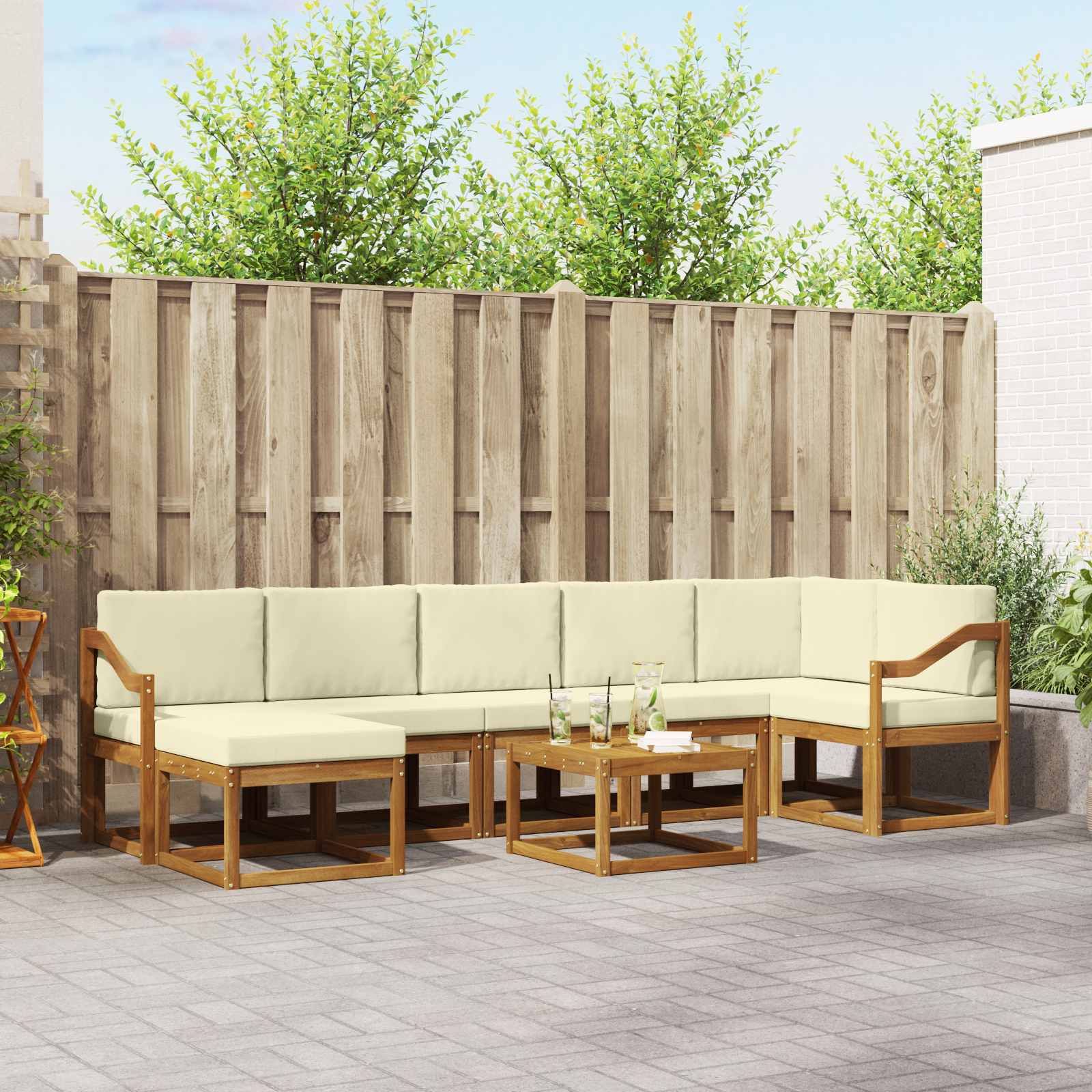 Outdoor-Sofagarnitur mit Kissen 8 pcs Natur und Creme