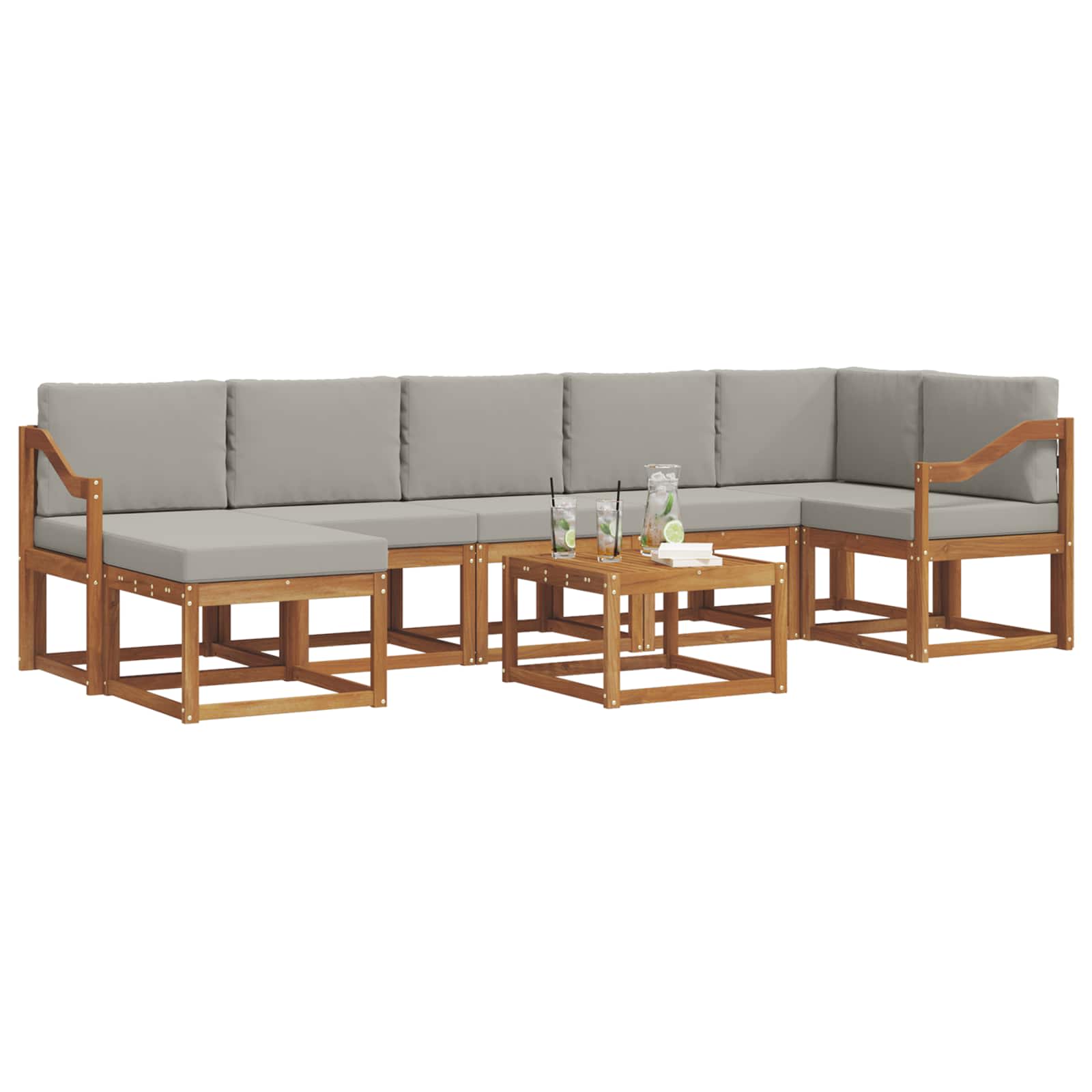 Outdoor-Sofagarnitur mit Kissen 8 pcs Natürlich und Hellgrau