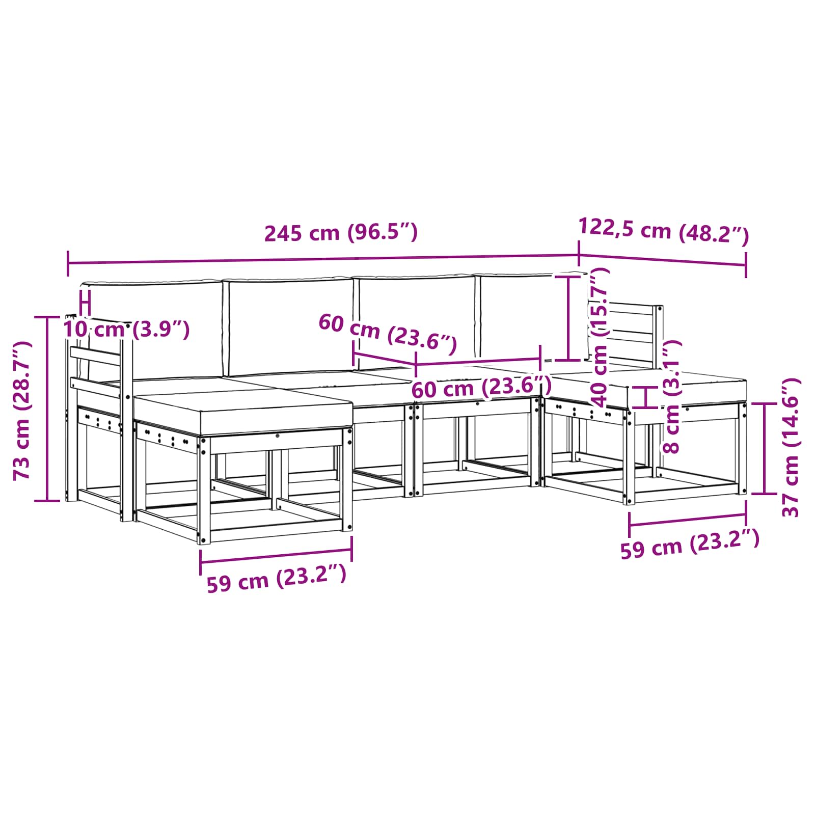 Outdoor-Sofagarnitur mit Kissen 6 pcs Natürlich und Hellgrau