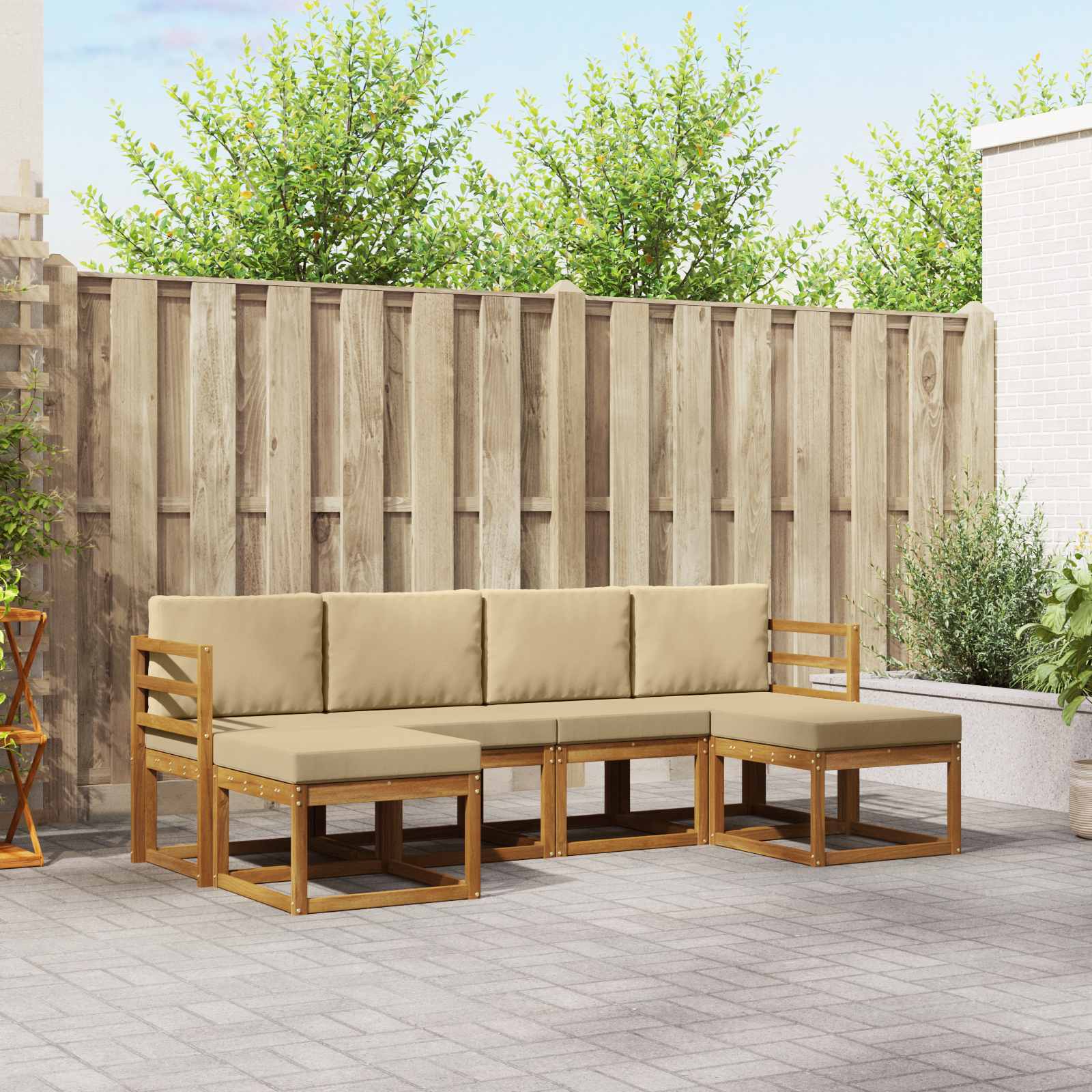 Outdoor-Sofagarnitur 6 pcs Natur und Beige Holzwerkstoff