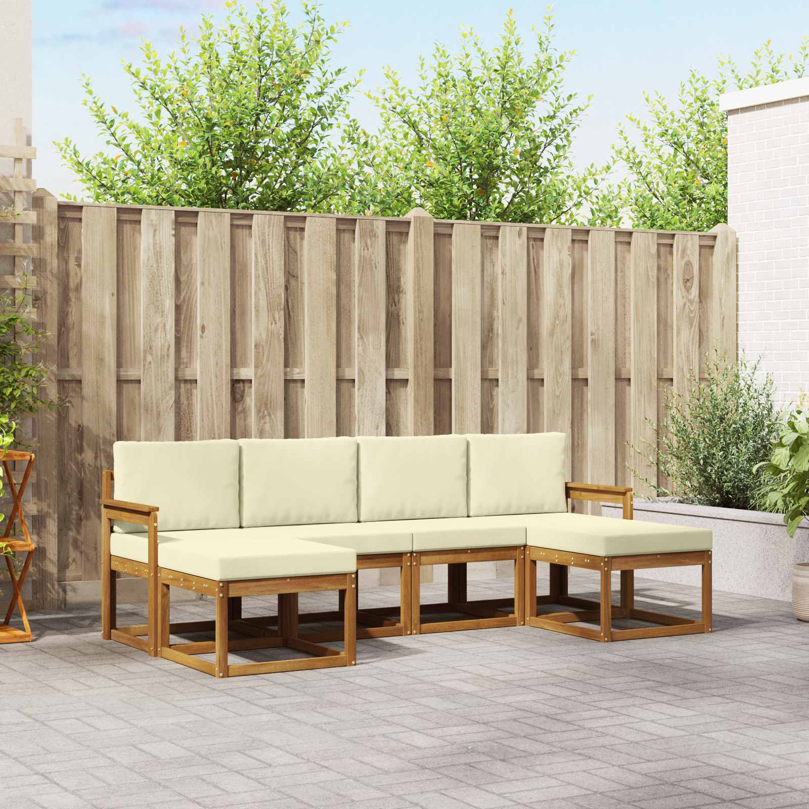Outdoor-Sofagarnitur 6 pcs Natur und Creme Holzwerkstoff