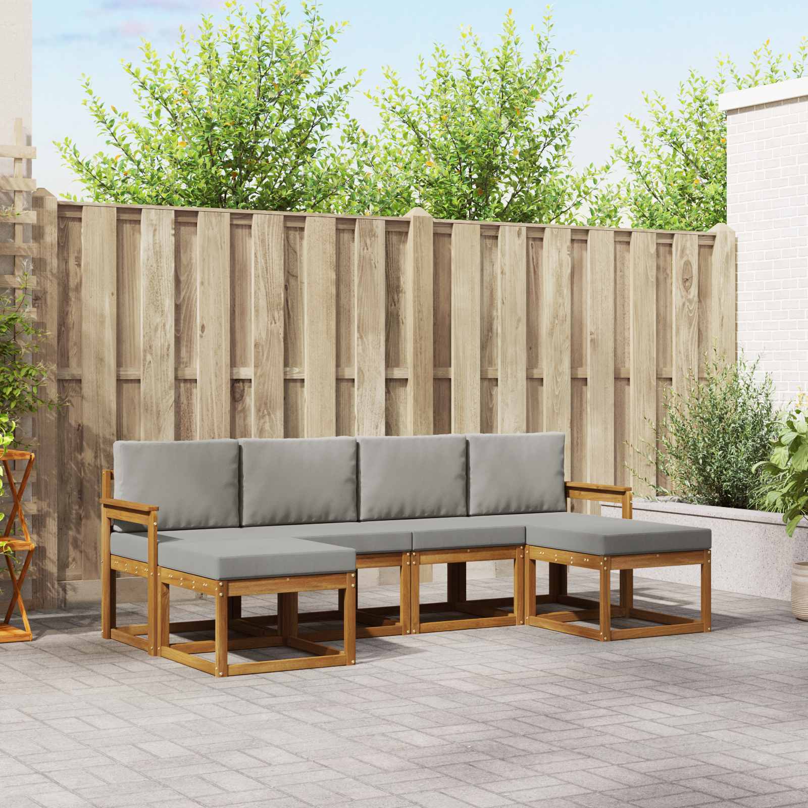 Outdoor-Sofagarnitur mit Kissen 6 pcs Natürlich und Hellgrau