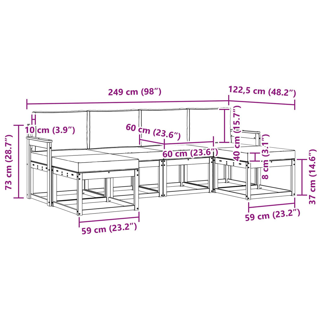 Outdoor-Sofagarnitur mit Kissen 6 pcs Natürlich und Hellgrau