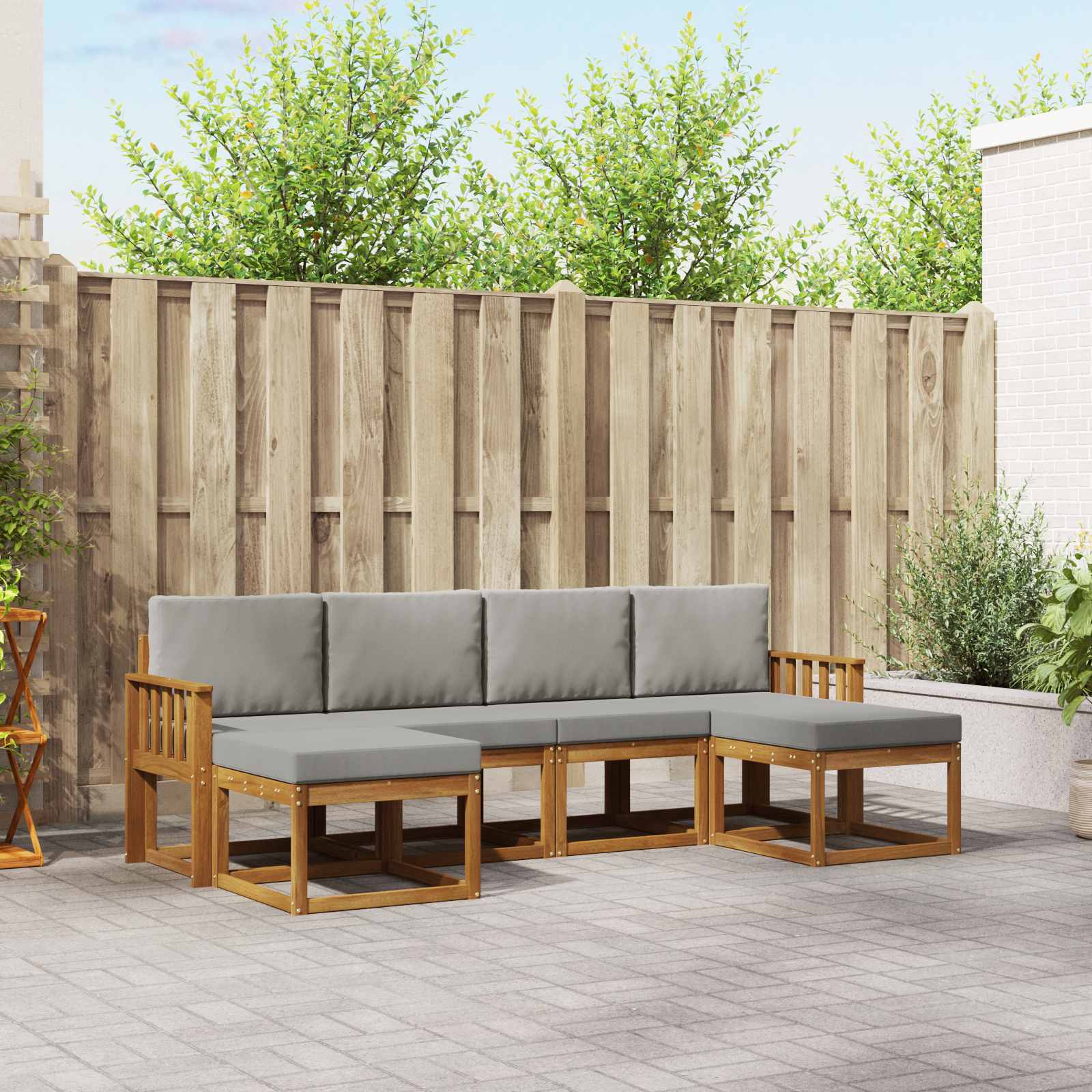 Outdoor-Sofagarnitur mit Kissen 6 pcs Natürlich und Hellgrau
