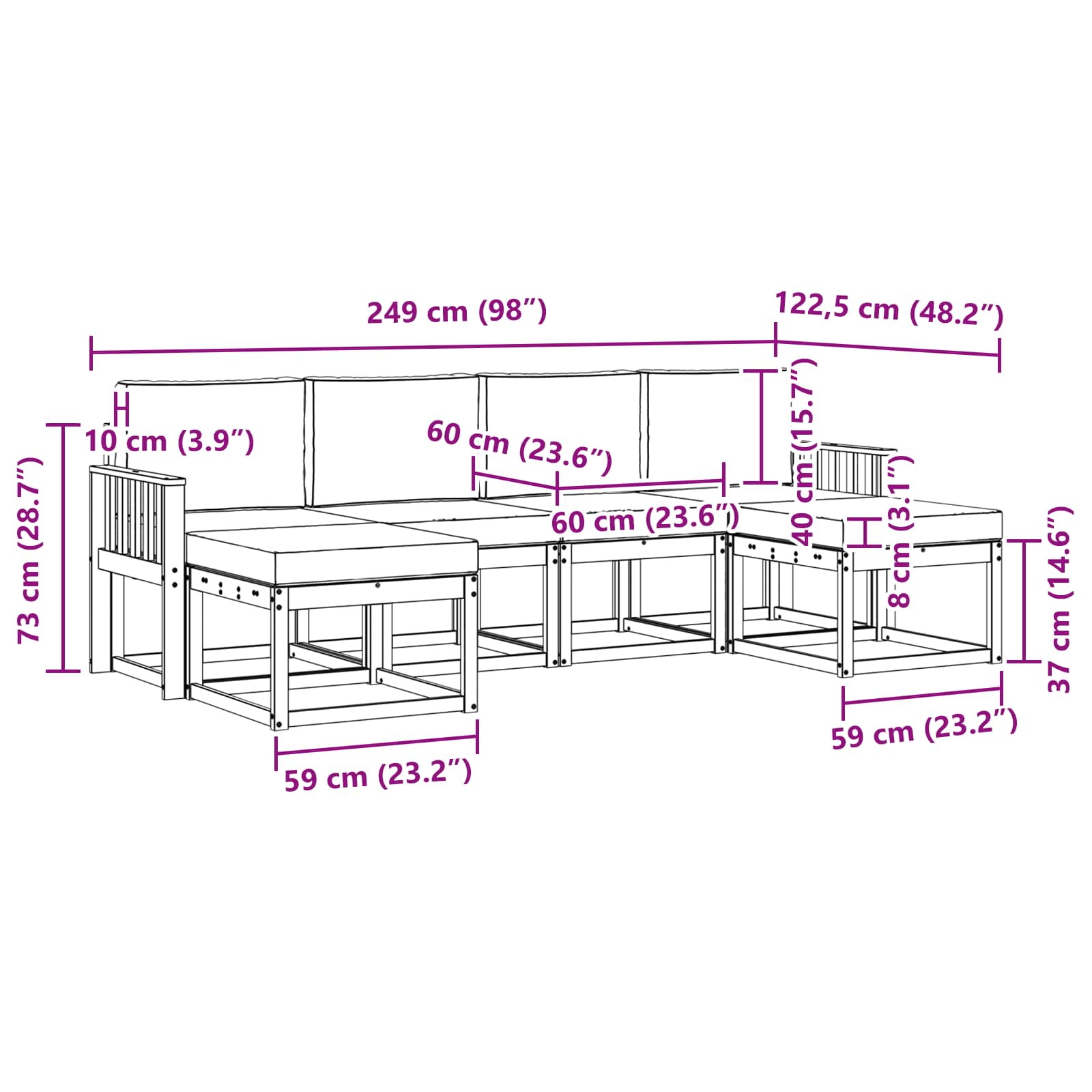 Outdoor-Sofagarnitur mit Kissen 6 pcs Natur und Anthrazit