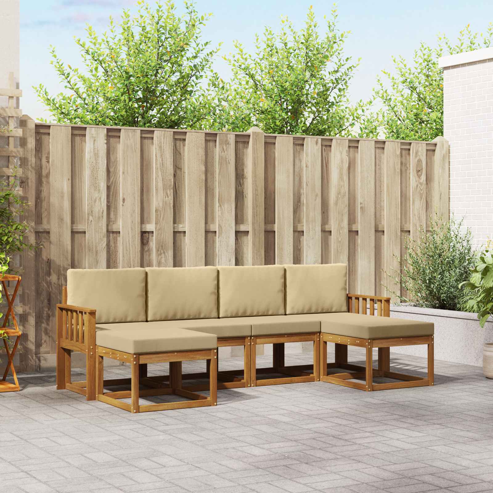 Outdoor-Sofagarnitur 6 pcs Natur und Beige Holzwerkstoff