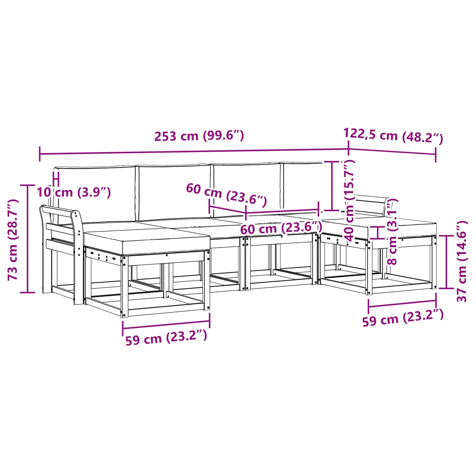 Outdoor-Sofagarnitur 6 pcs Natürlich und Hellgrau Holzwerkstoff