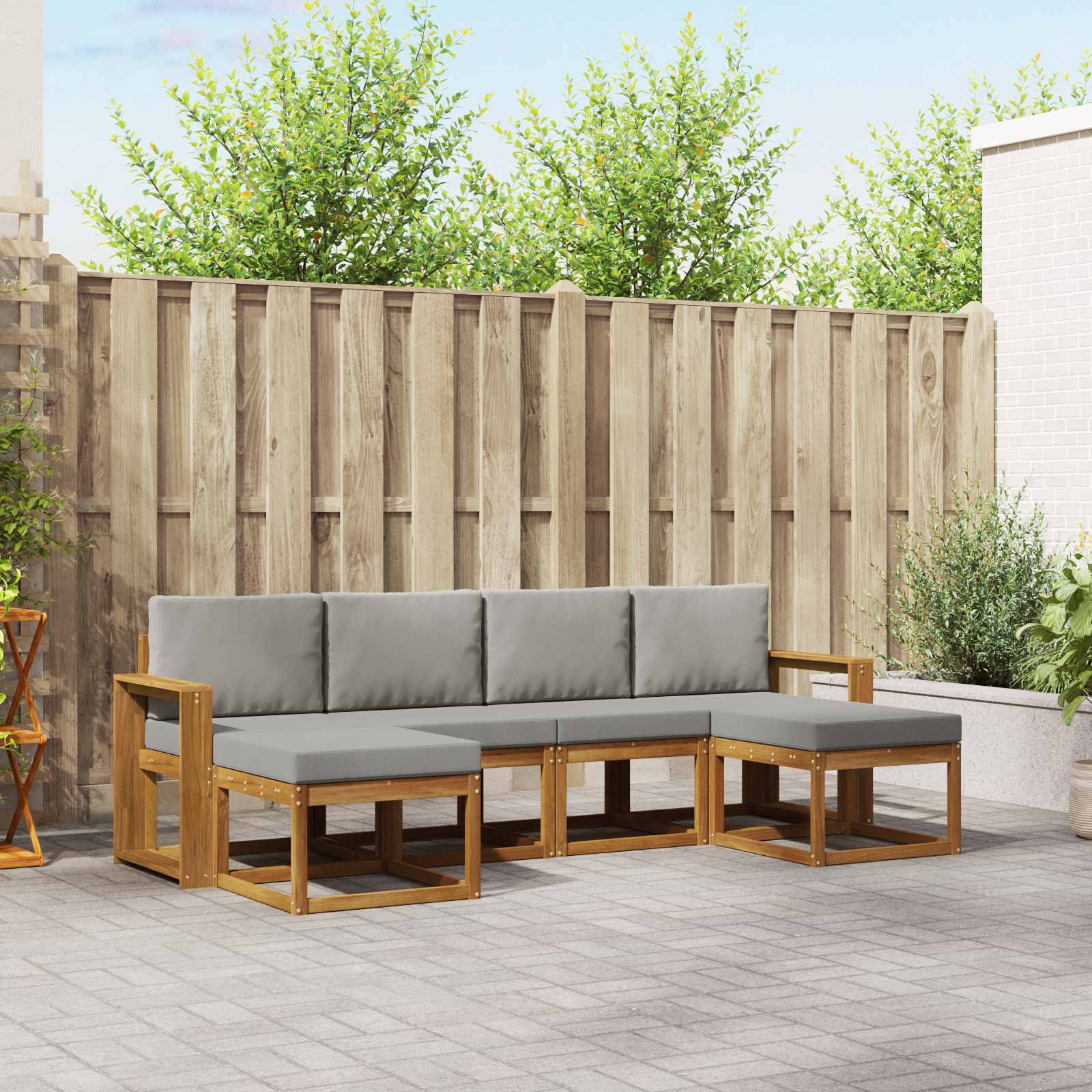 Outdoor-Sofagarnitur mit Kissen 6 pcs Natürlich und Hellgrau
