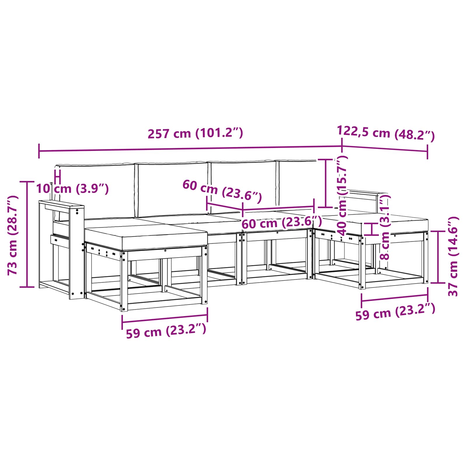Outdoor-Sofagarnitur mit Kissen 6 pcs Natürlich und Hellgrau
