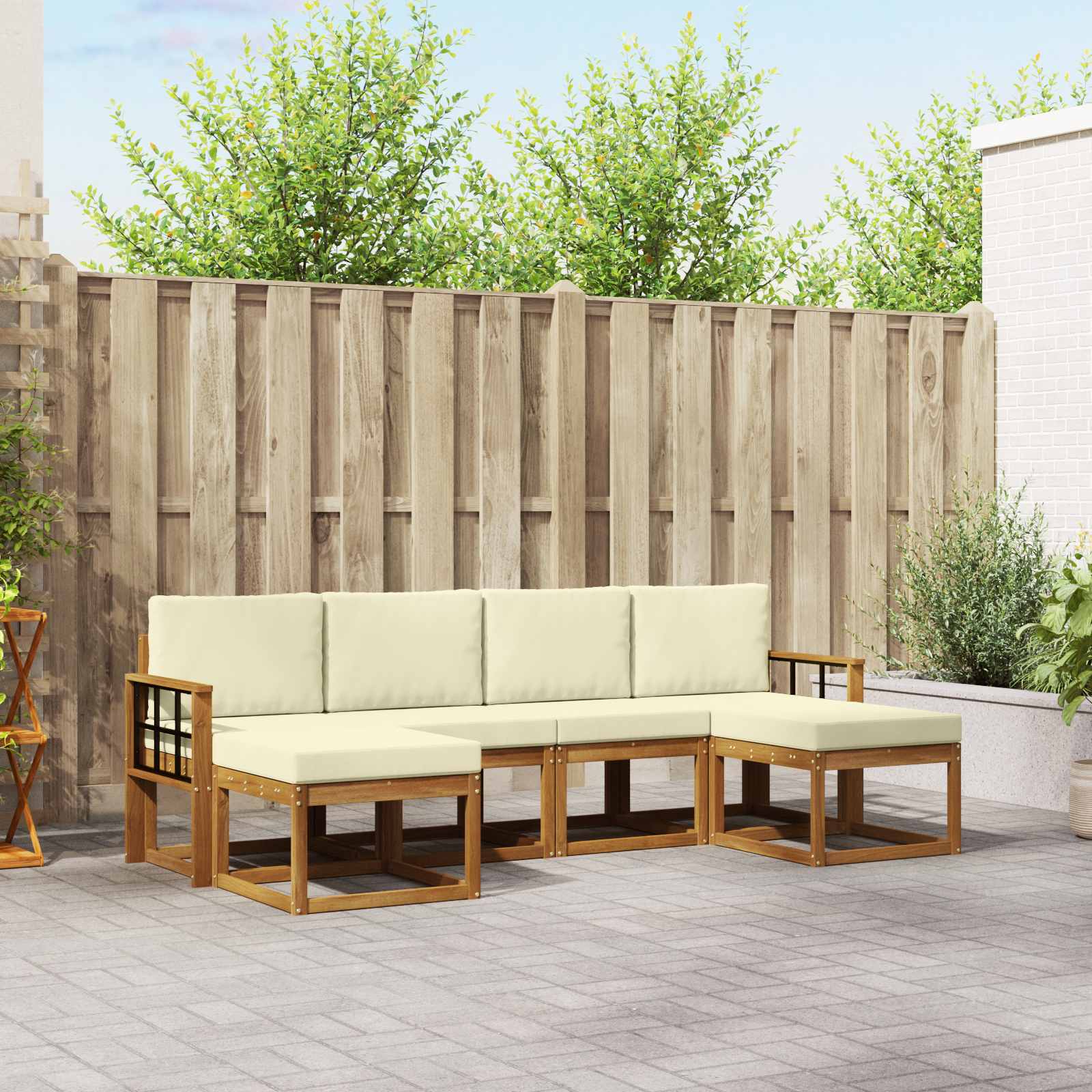 Outdoor-Sofagarnitur mit Kissen 6 pcs Natur und Creme