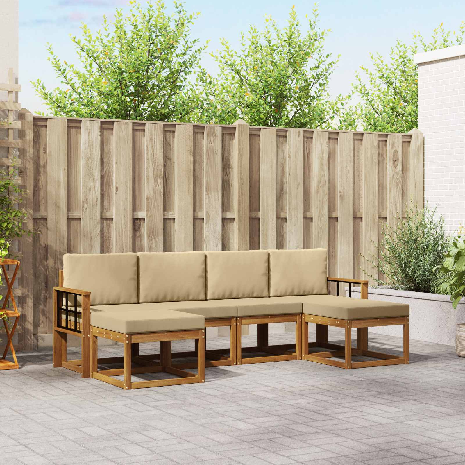 Outdoor-Sofagarnitur 6 pcs Natur und Beige Holzwerkstoff