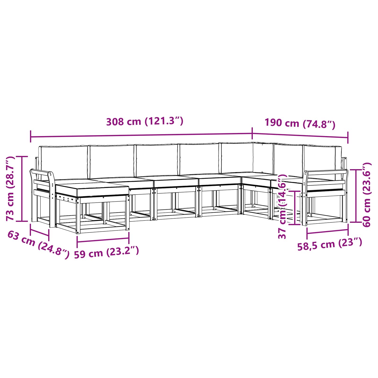 Outdoor-Sofagarnitur mit Kissen 8 pcs Natürlich und Hellgrau
