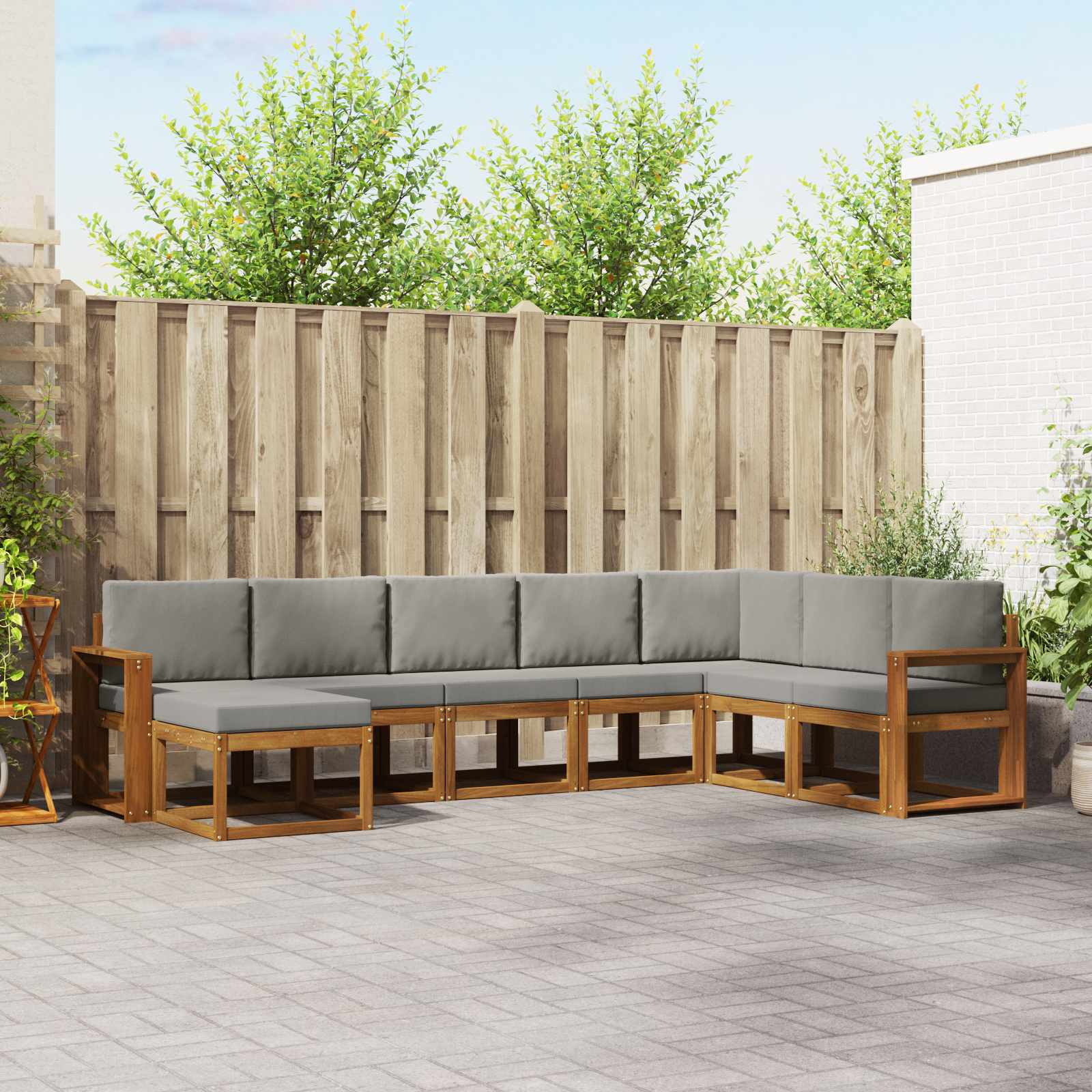 Outdoor-Sofagarnitur mit Kissen 8 pcs Natürlich und Hellgrau